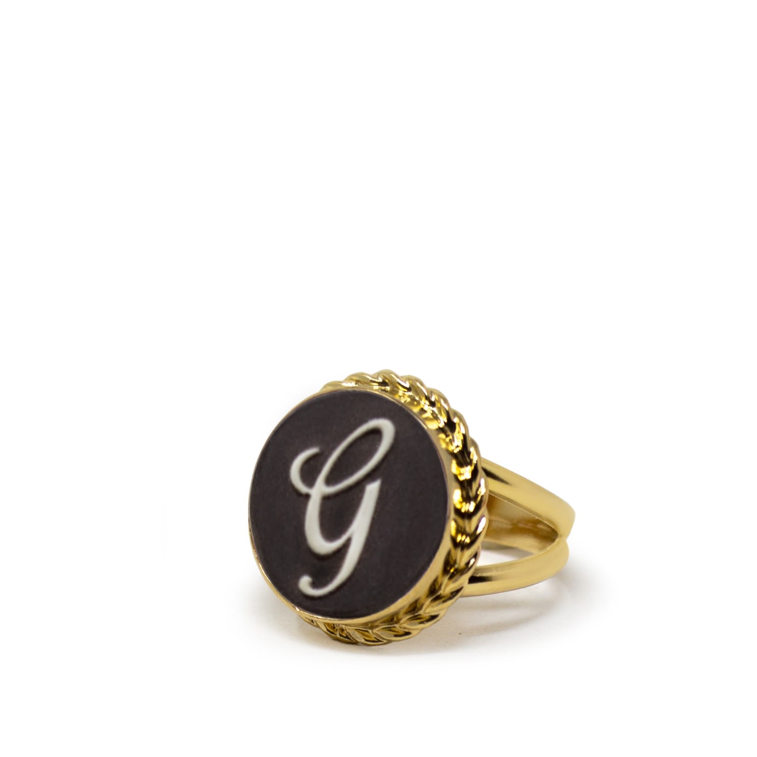 Gold Vermeil Black Cameo Ring Initial G