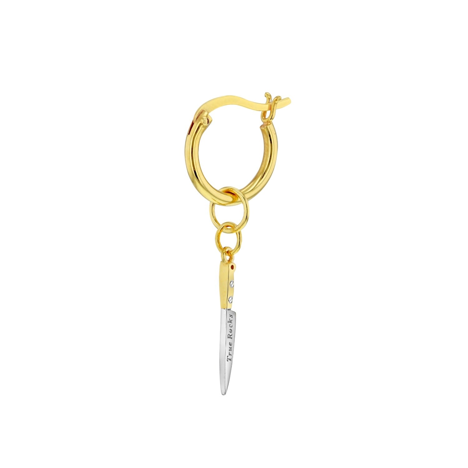 Mini 2-Tone Knife On Gold Plated Hoop Earring
