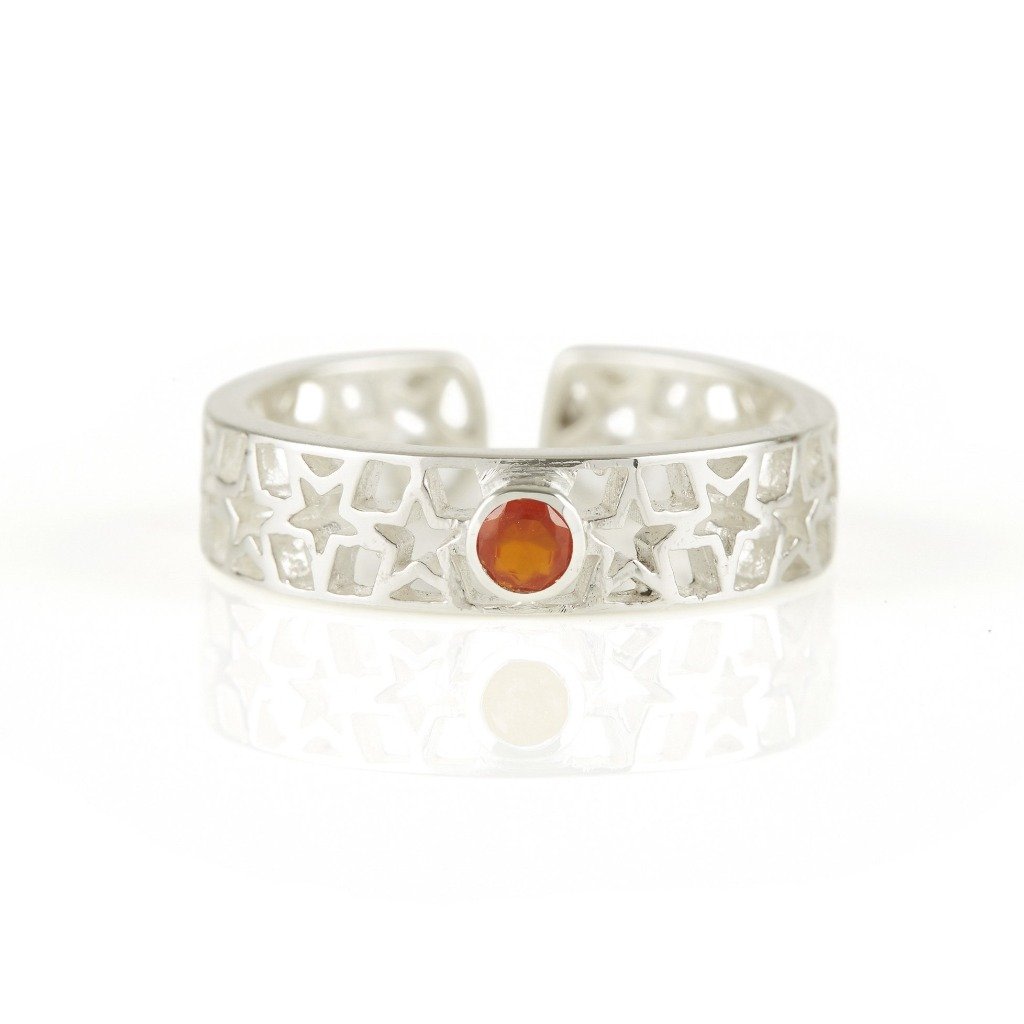 Amber Star Silver Adjustable Midi Ring Or Toe Ring - Carnelian