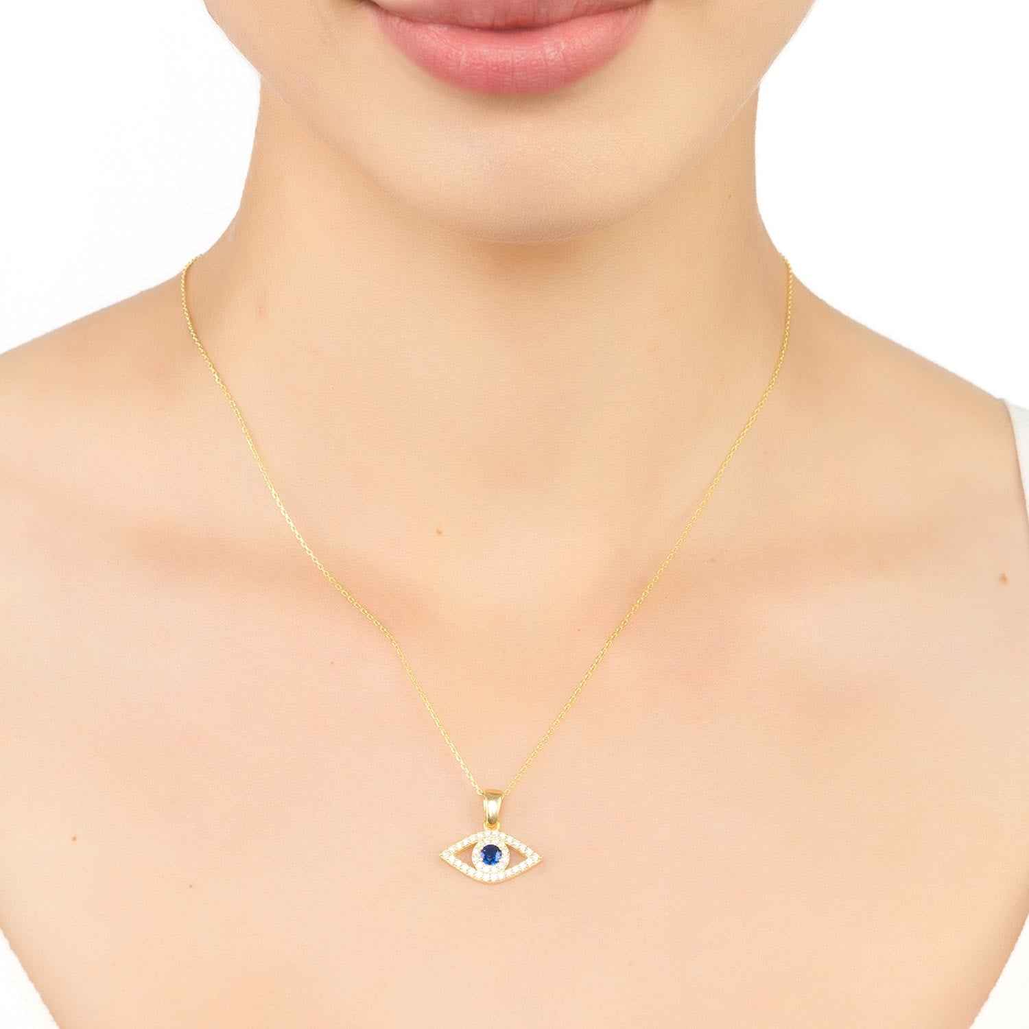 Evil Eye Elliptical Necklace Blue Gold