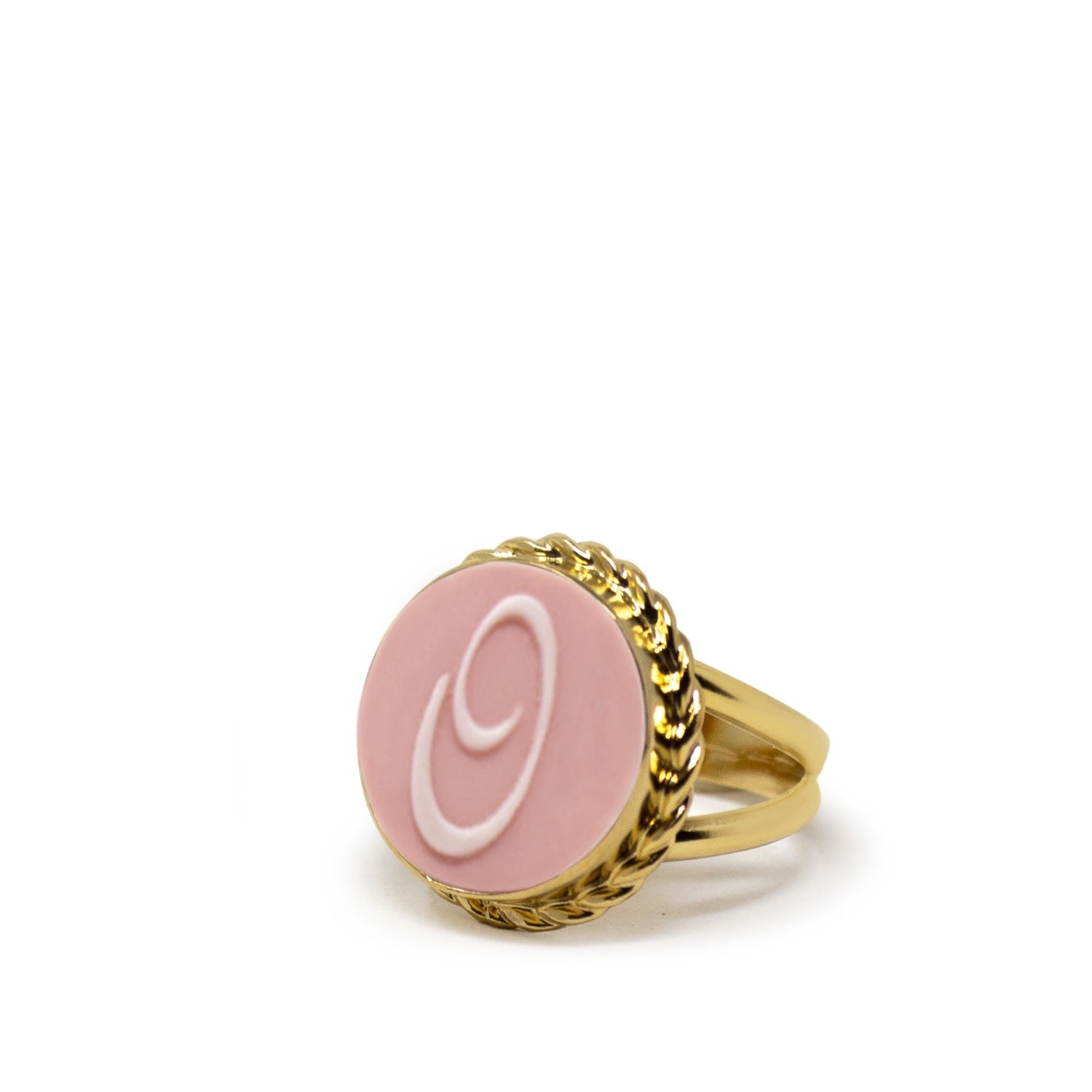 Gold Vermeil Pink Cameo Ring Initial O
