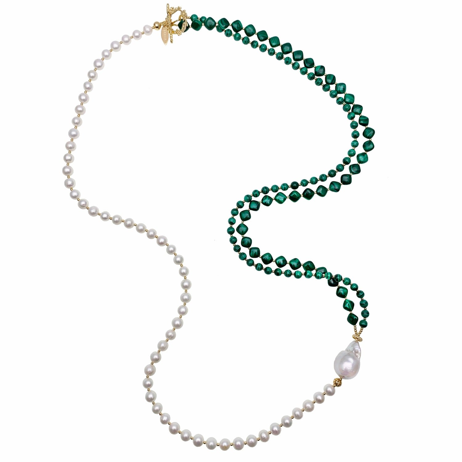 Malachites With Freshwater Pearls Multi Strands Necklace