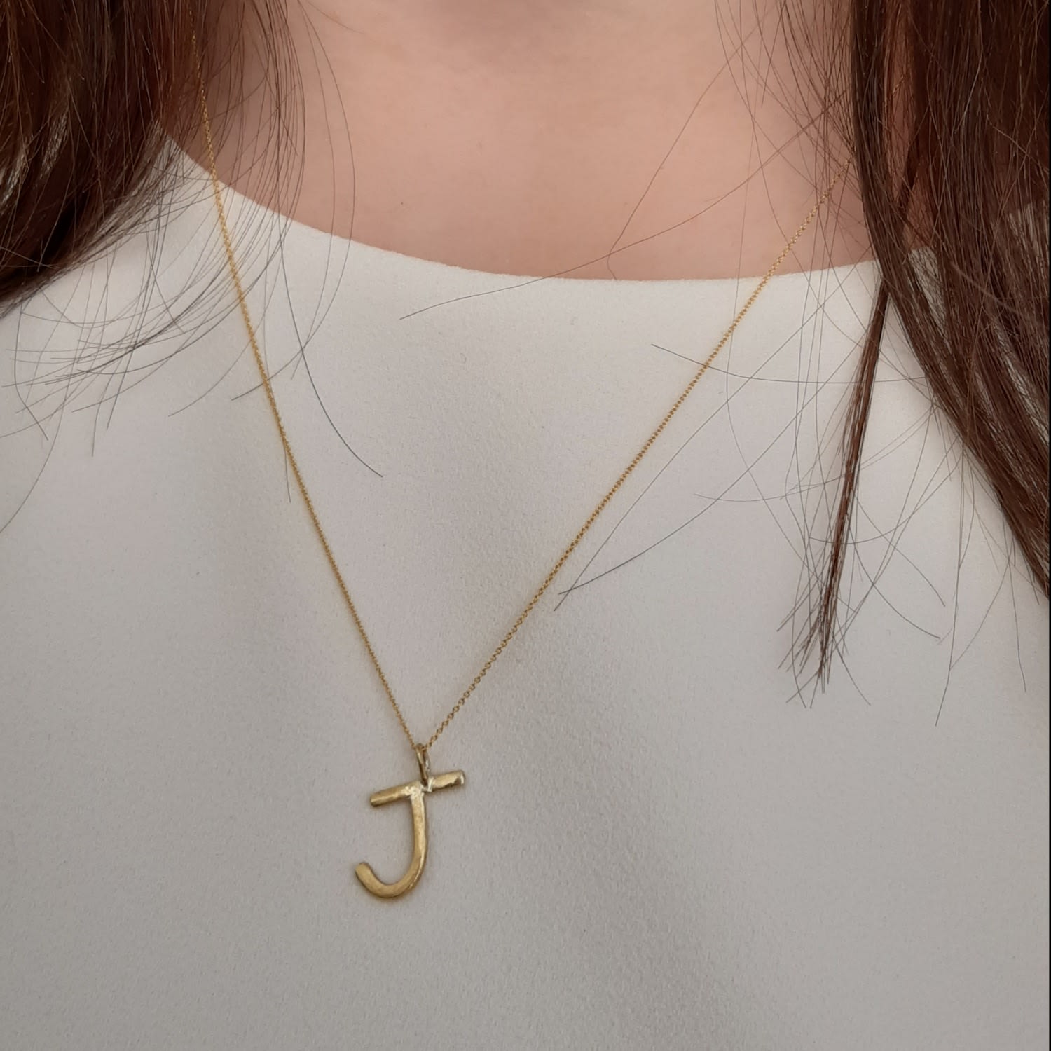 Solid Gold Letter J Pendant Necklace