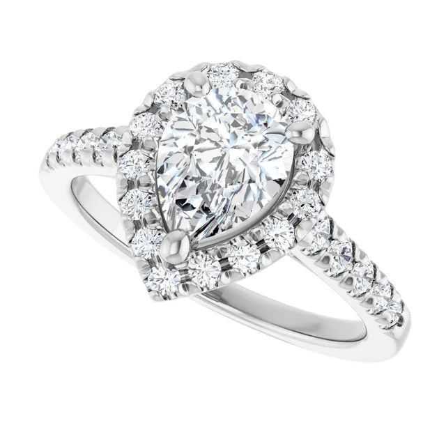 ANGEL 14K White Gold Accented Pear Engagement Ring