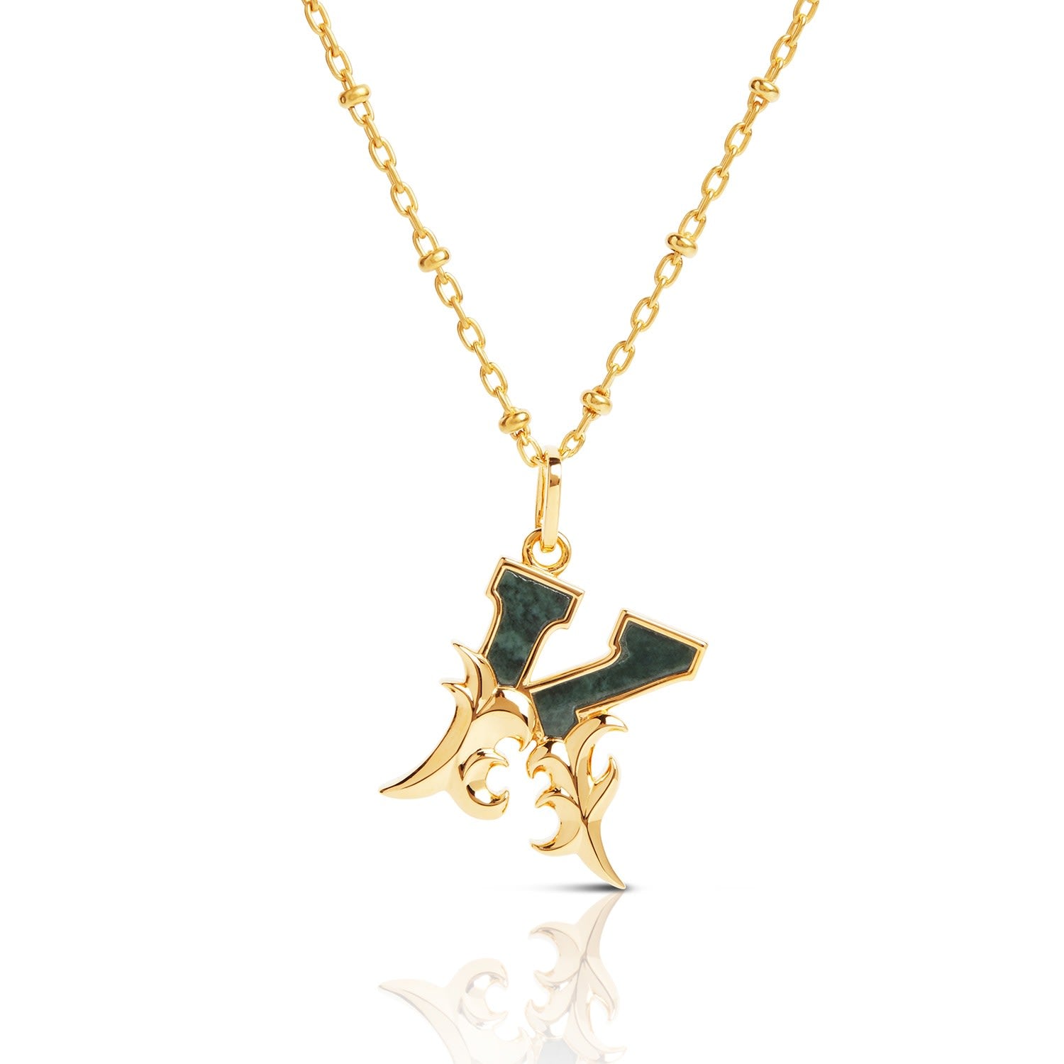 Gold Plated K Initial Necklace With Green Marble