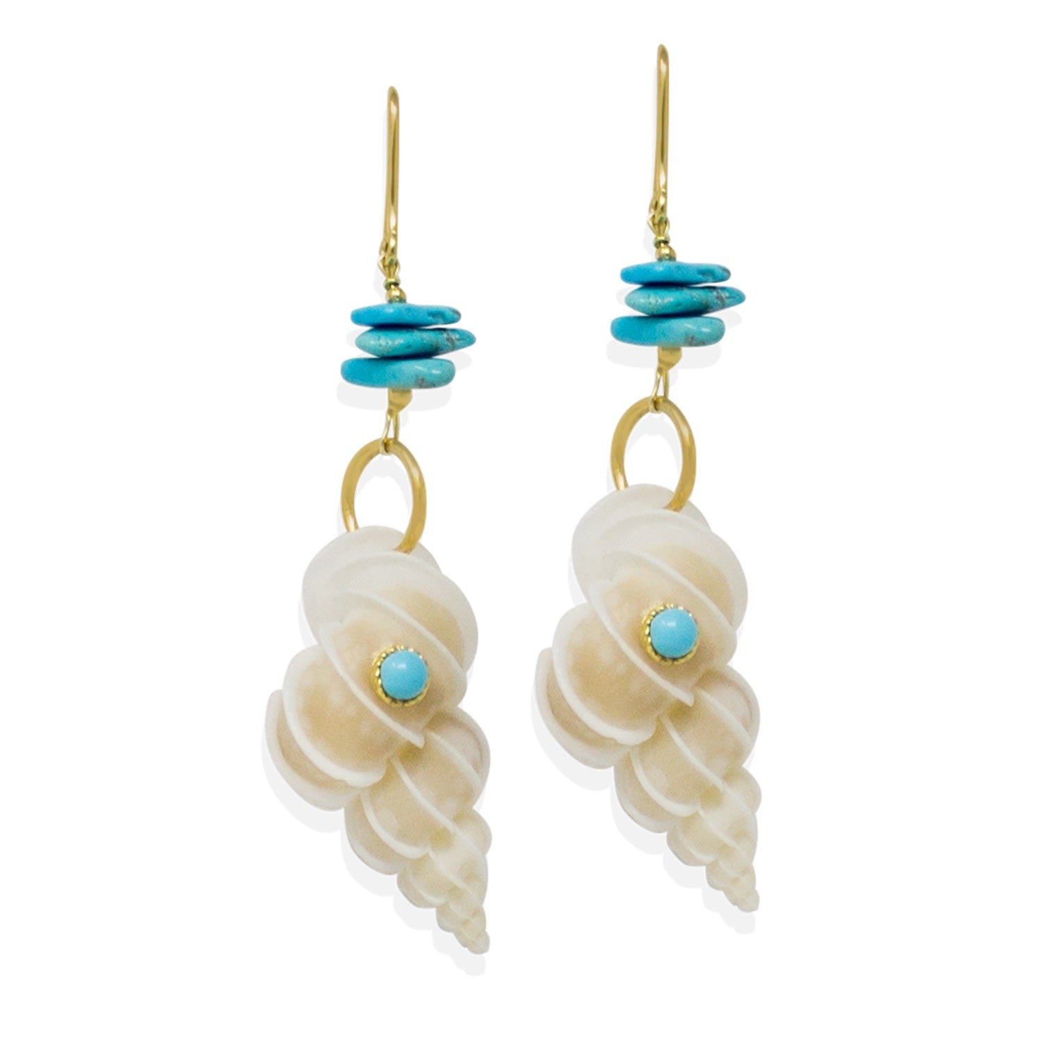 Turquoise & Wentletrap Shell Earrings