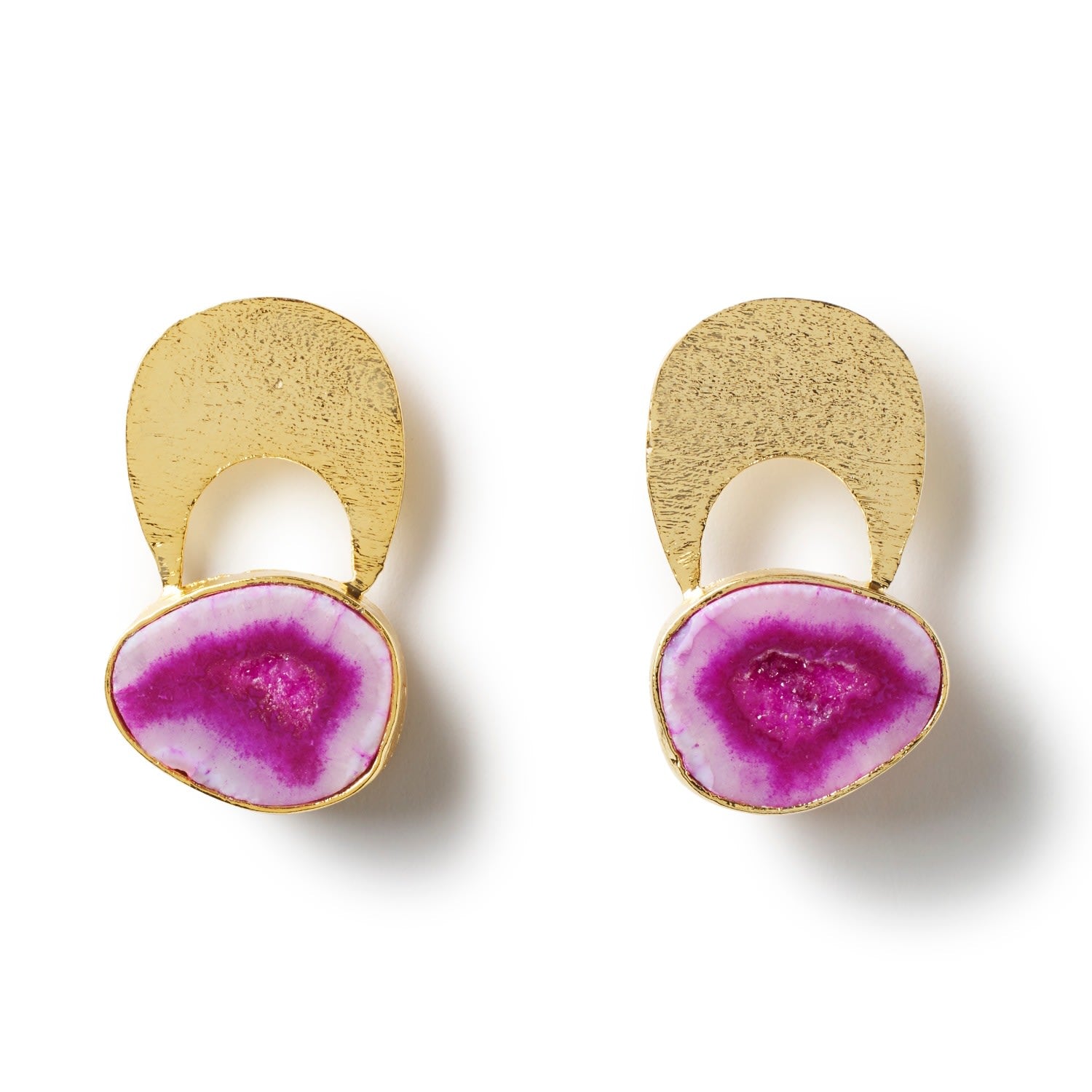 Quietly Confident Fuchsia Agate Crystal Gold Earrings