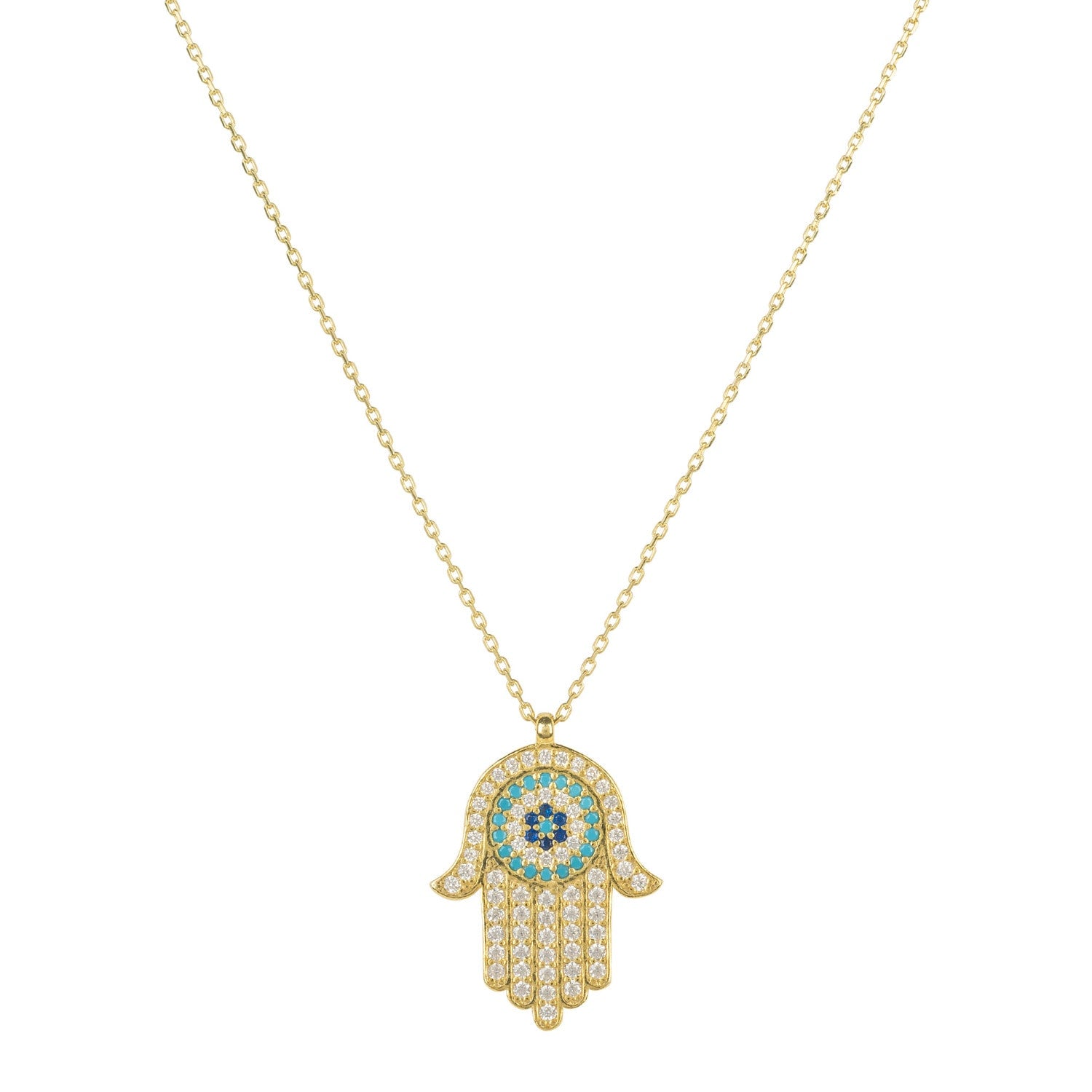 Hamsa Hand With Evil Eye Pendant Necklace Gold