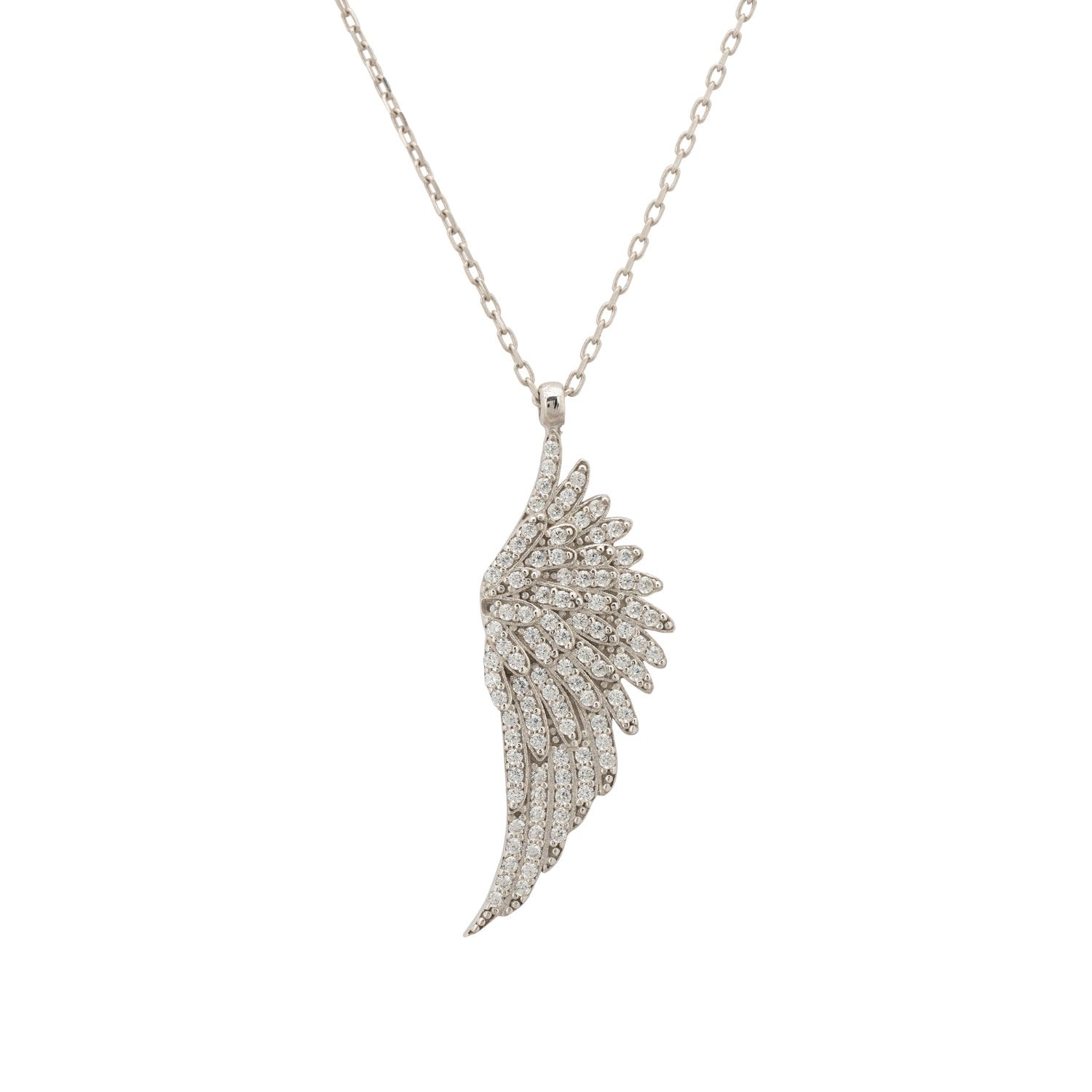 Large Angel Wing Necklace Silver