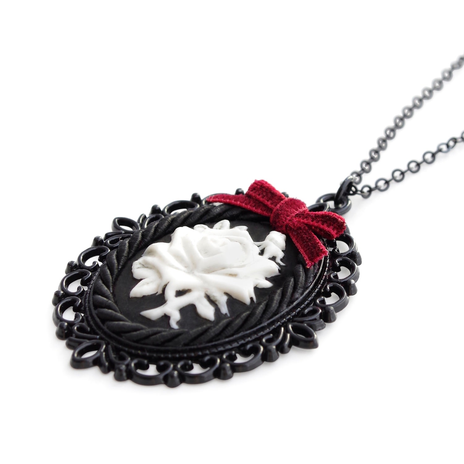 Dark Romance Porcelain Rose Cameo Necklace