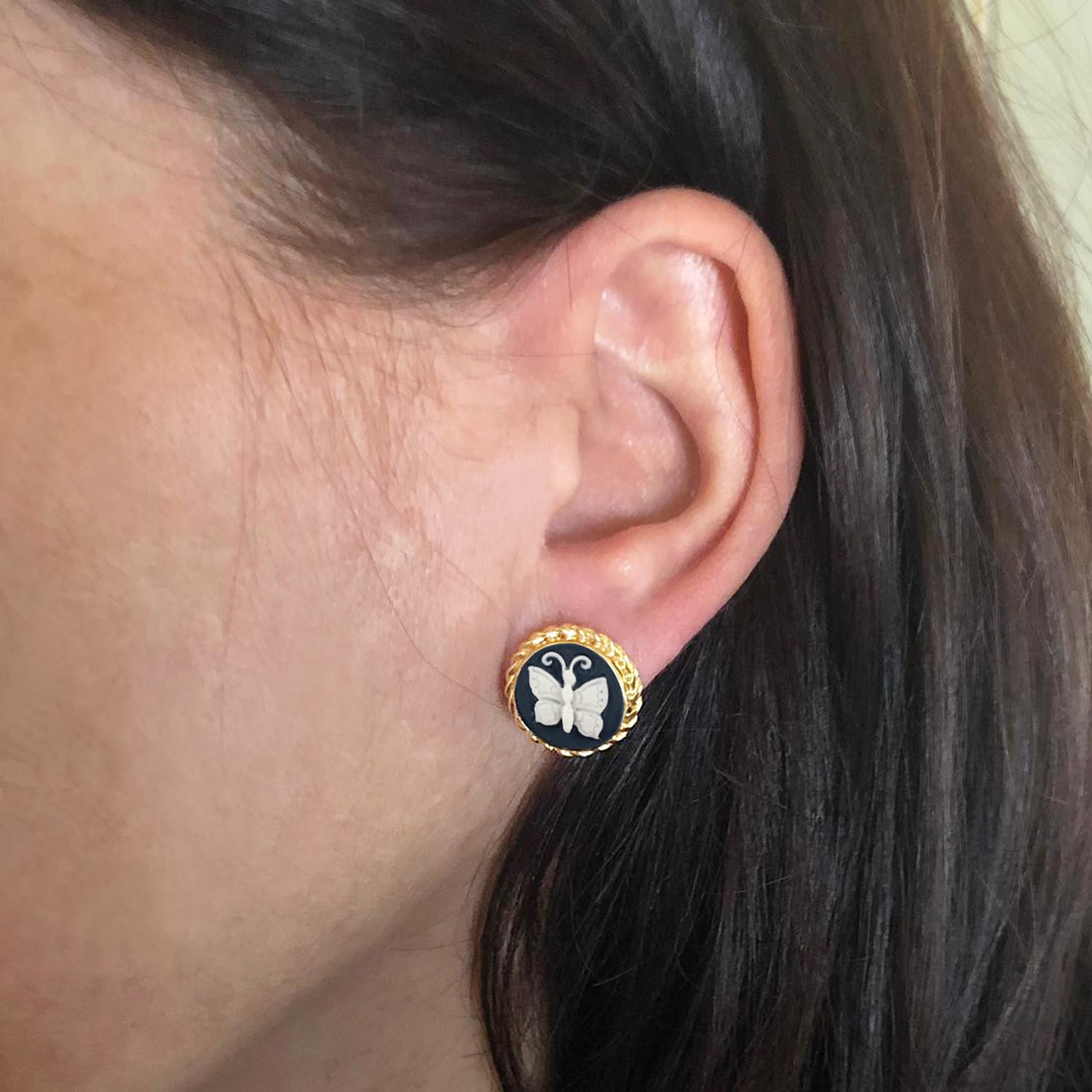 Butterfly Cameo Stud Earrings