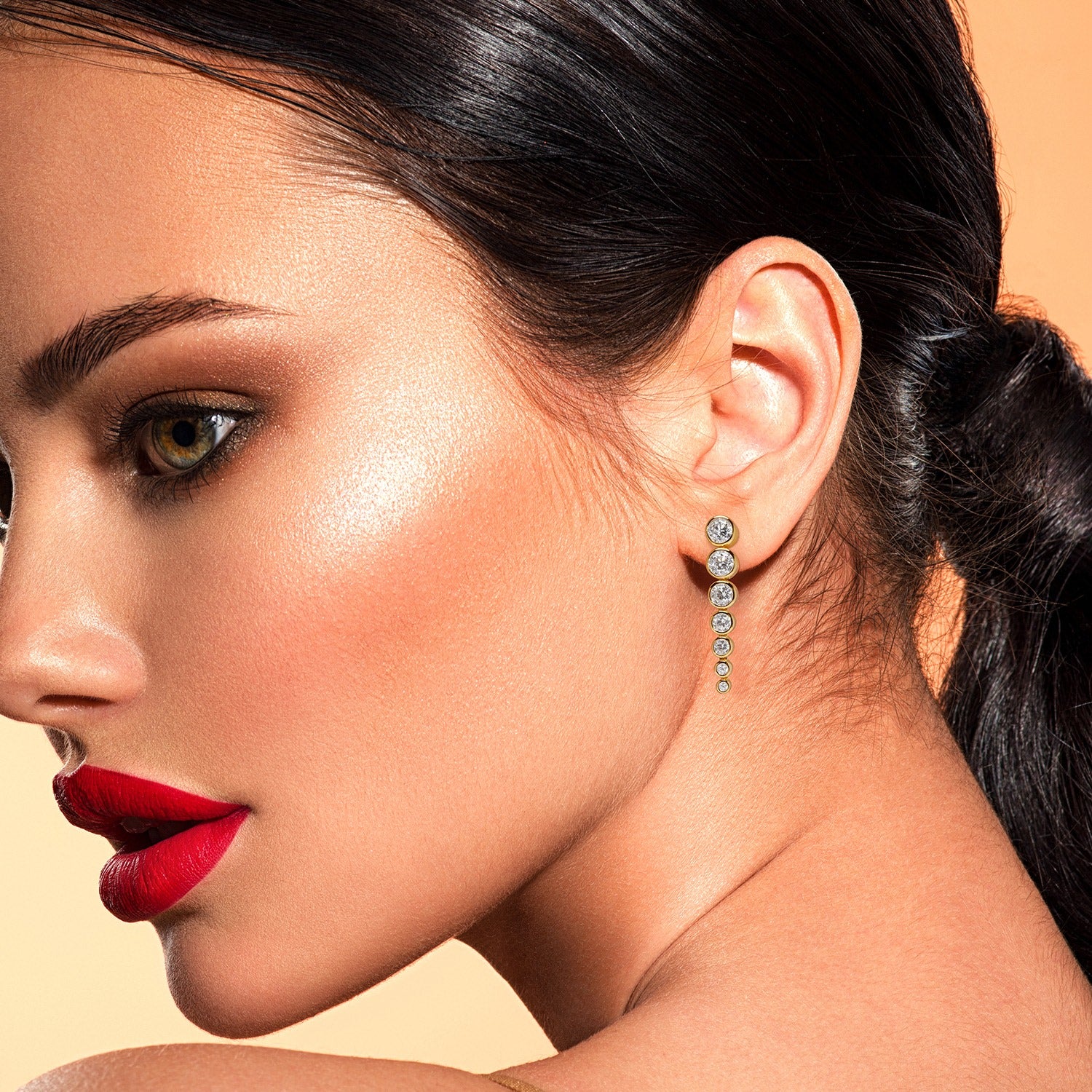 Graduated Bezel Set Cz Chain Dangle Earrings - Rose Gold