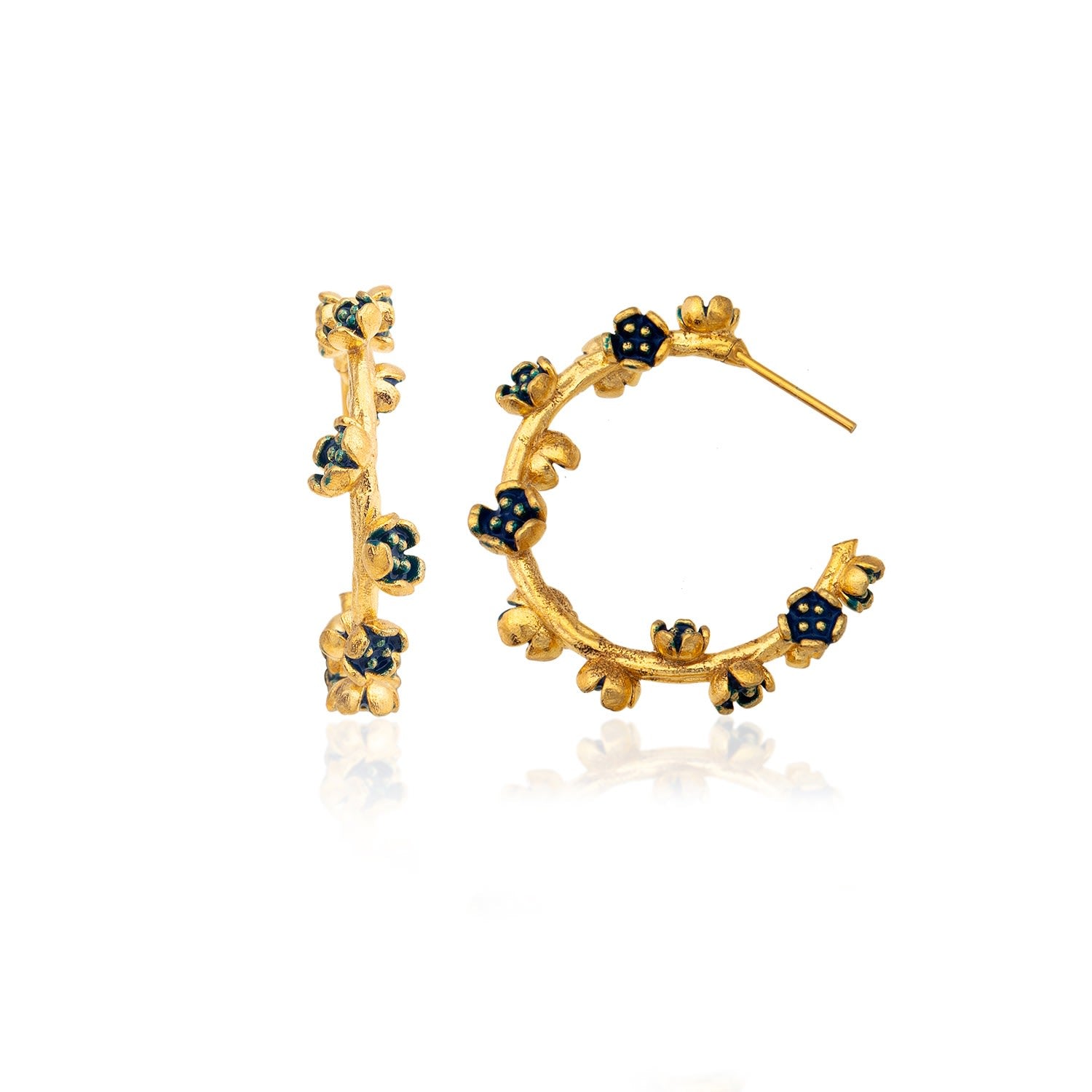 Large Blue Flower Hoop Earrings