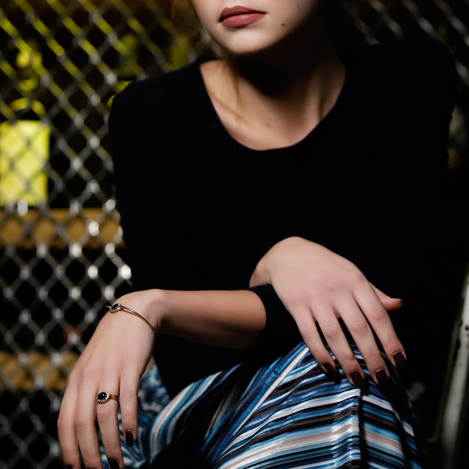 Luccichio Gold-Plated Blue Agate Cuff Bracelet