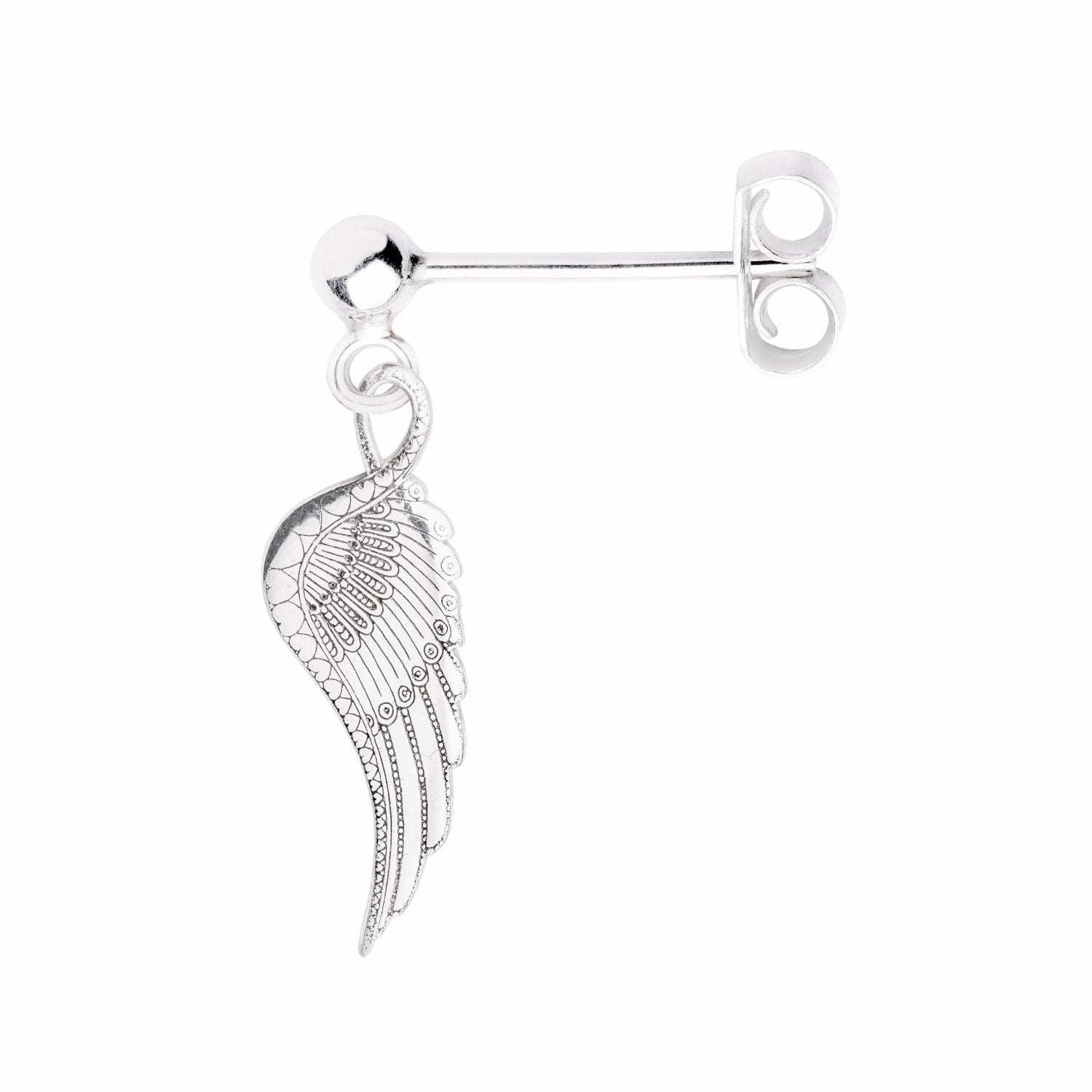 Silver Wing Single Short Drop Earring