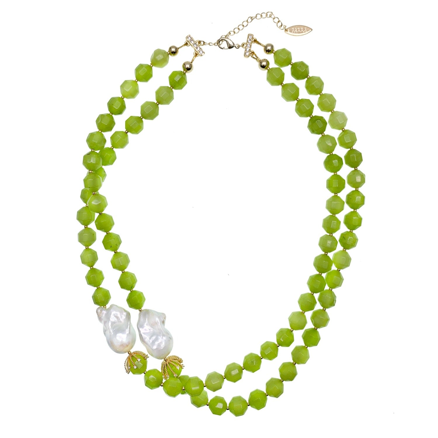 Green Jade With Baroque Pearl Double Strands Necklace