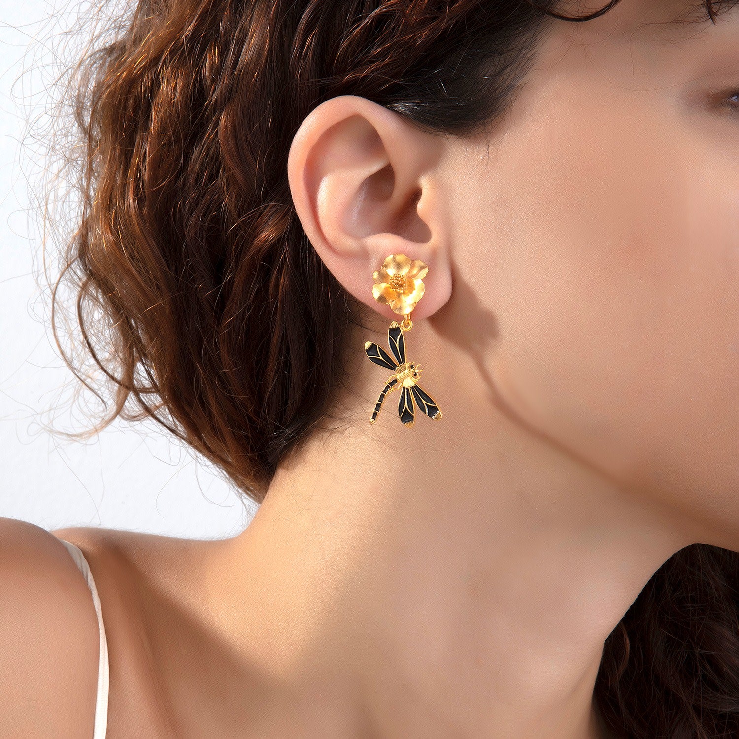 Black Dragonfly Drop Earrings