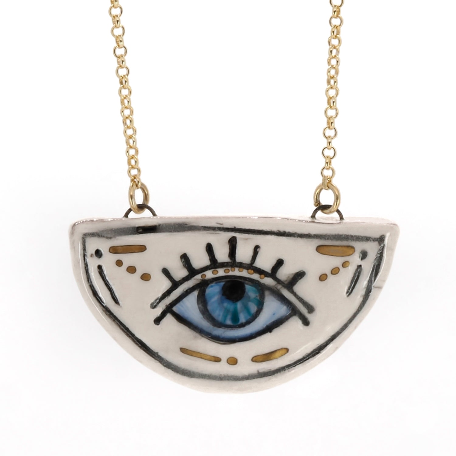 Watchful Evil Eye Pendant Protection Necklace - White -