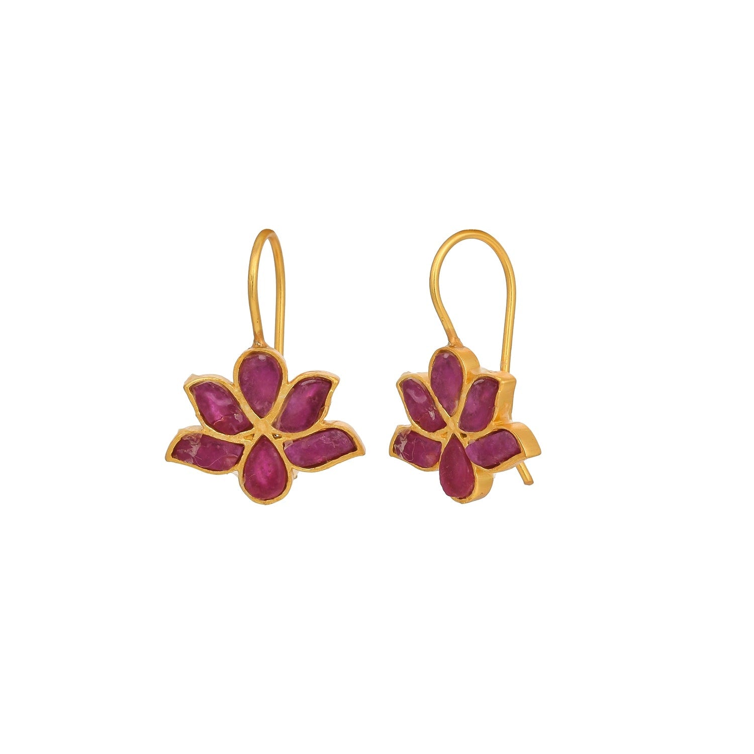 Water Lotus Earrings - Rubies