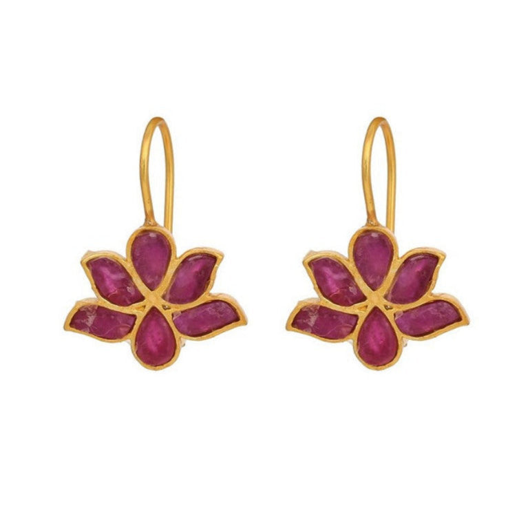 Water Lotus Earrings - Rubies