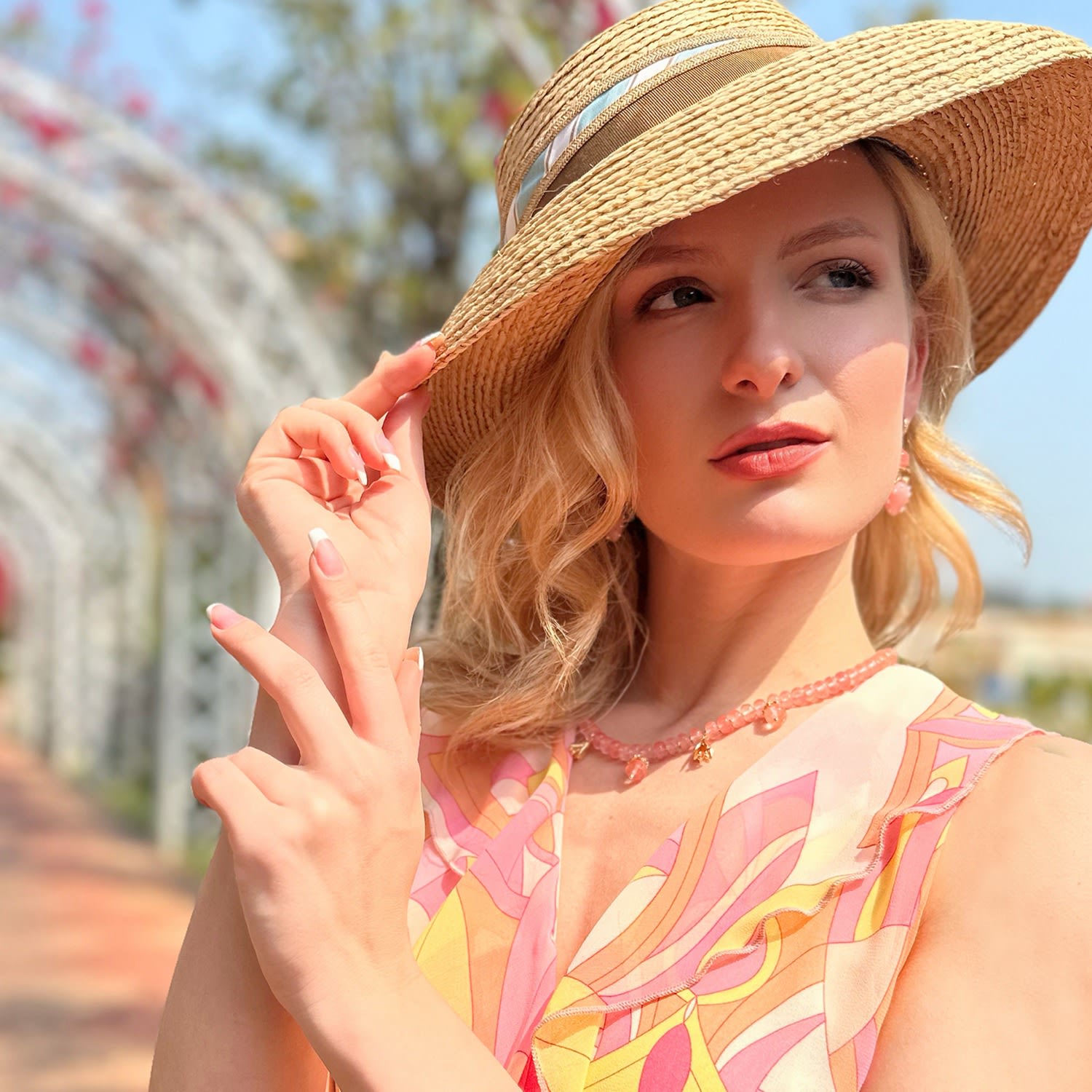 Watermelon Quartz Dangle Statement Necklace