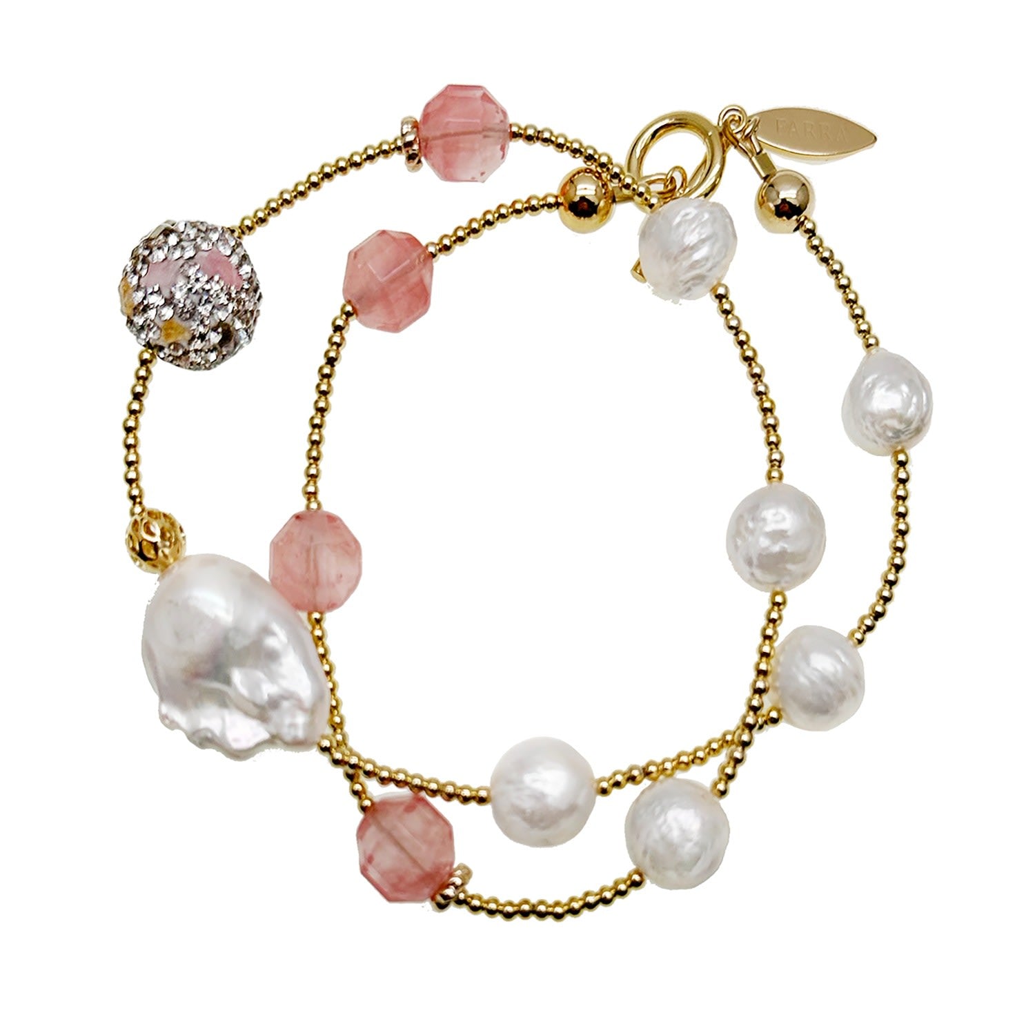 Watermelon Quartz & Freshwater Pearls Double Wrapped Bracelet