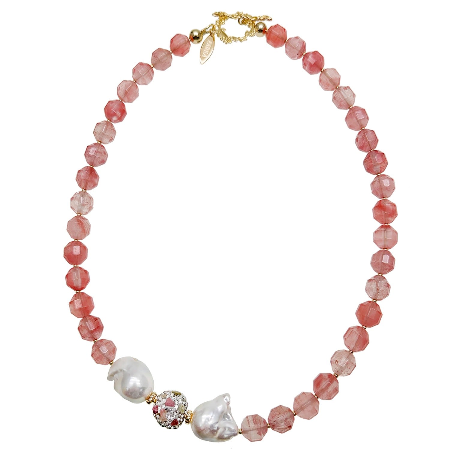Watermelon Quartz With Baroque Pearls Statement Necklace