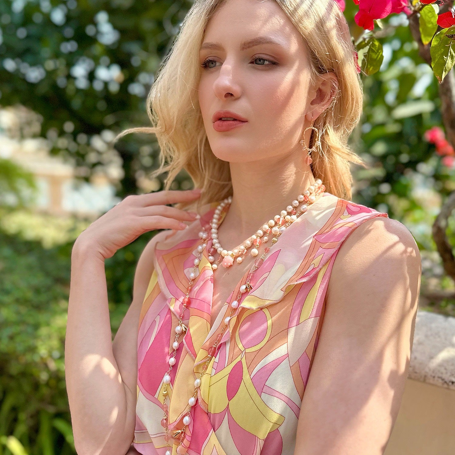 Watermelon Quartz With Freshwater Pearls Multi-Way Necklace