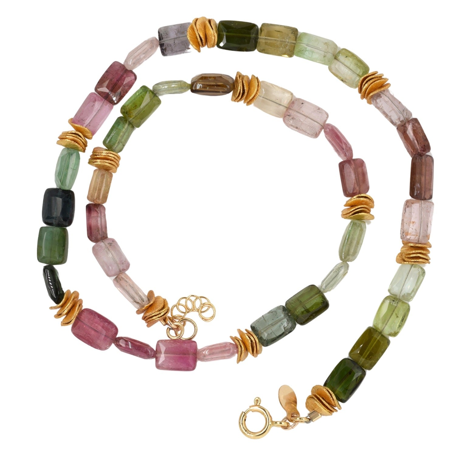 Watermelon Tourmaline Chicklet Gold Choker