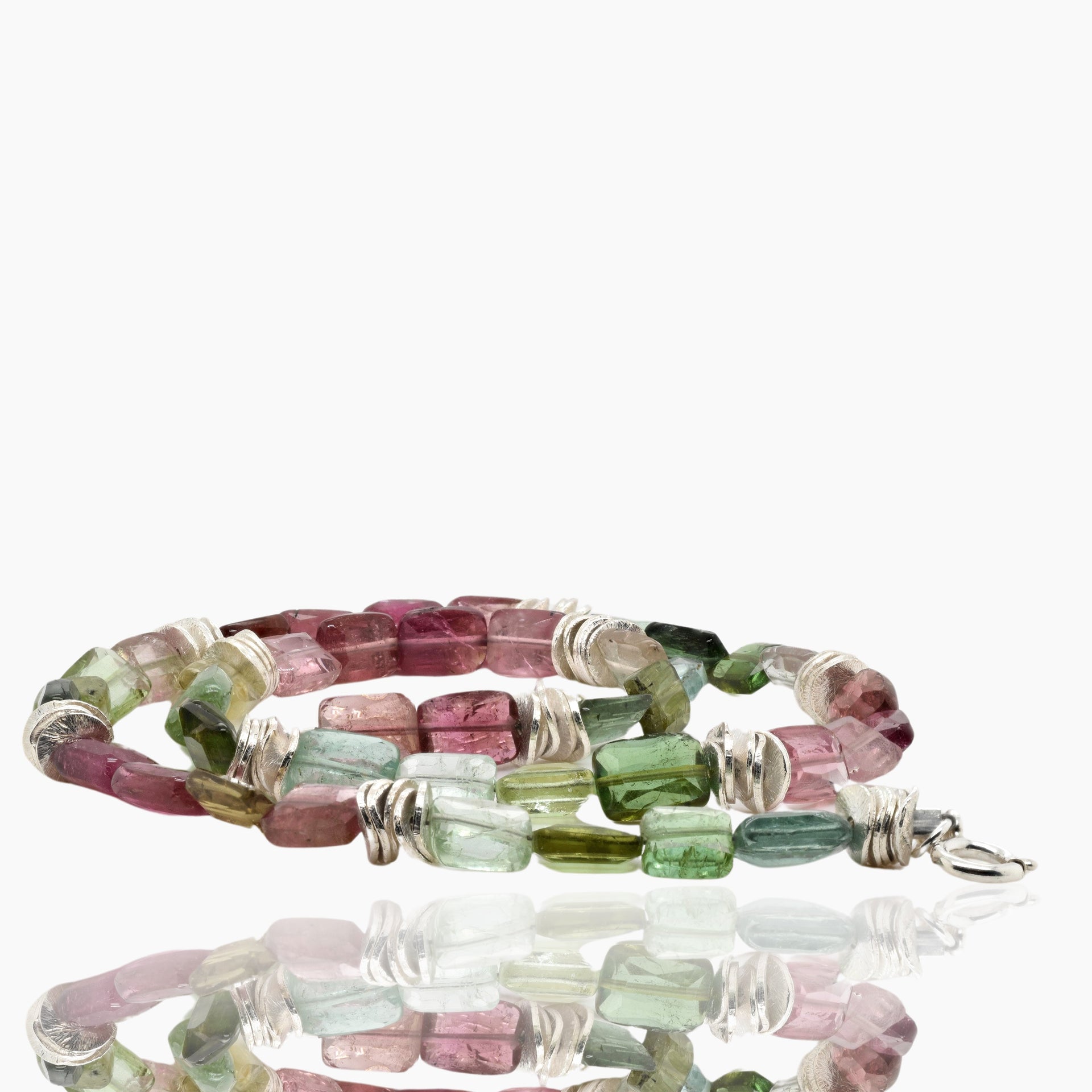 Watermelon Tourmaline Chicklet Silver Choker
