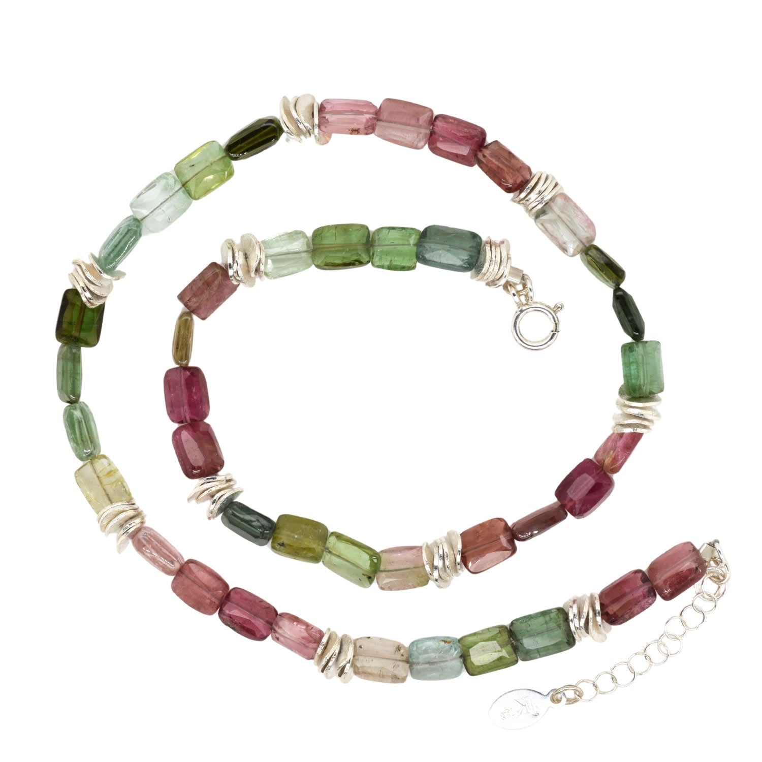 Watermelon Tourmaline Chicklet Silver Choker
