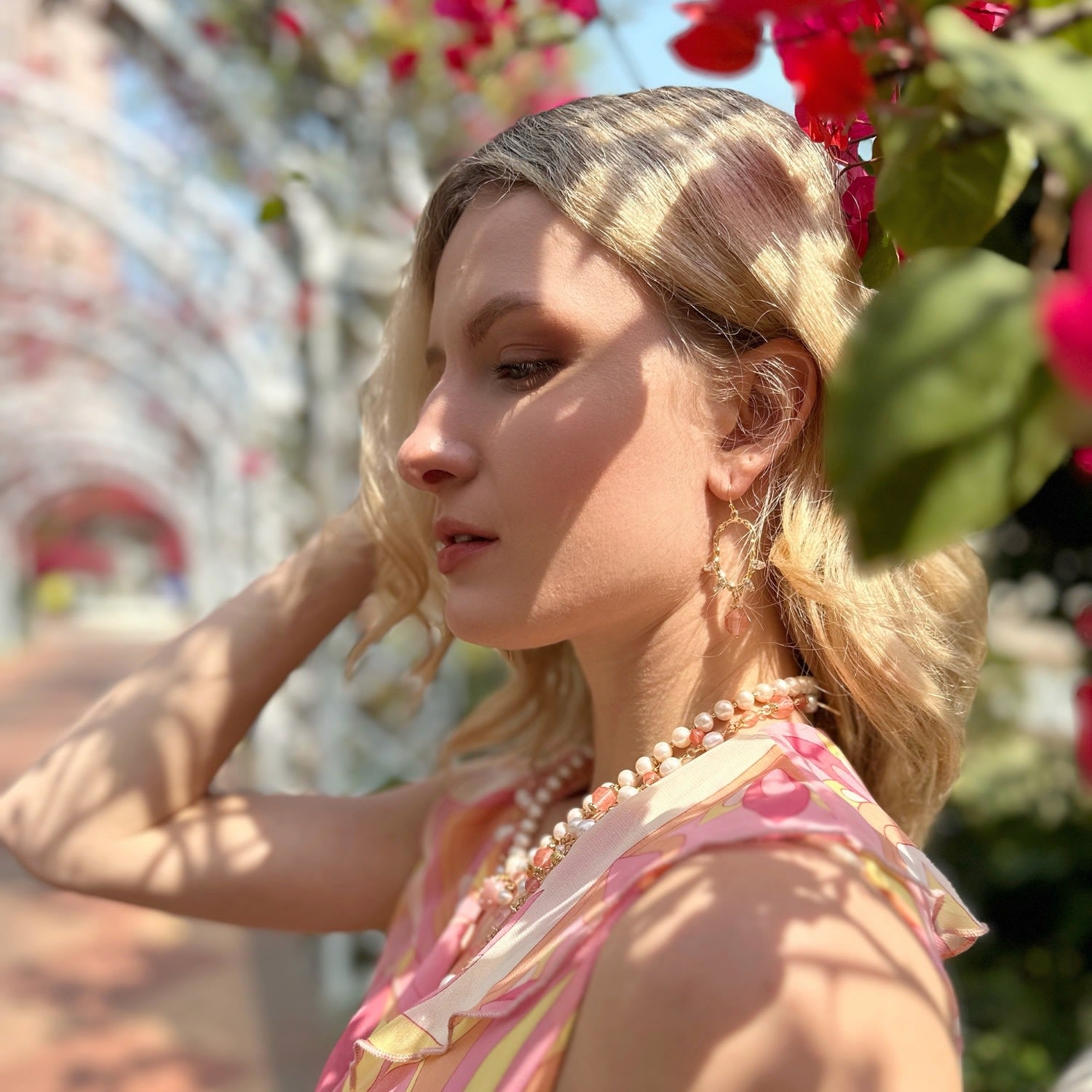 Watermelon With Zricon Dangle Earrings