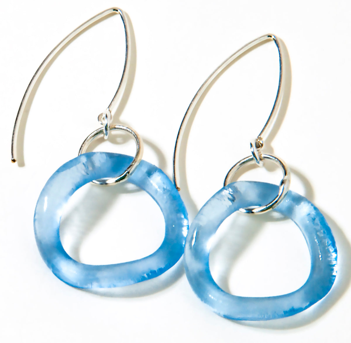 Recycled Glass Wave Boomerang Earring Periwinkle Sterling