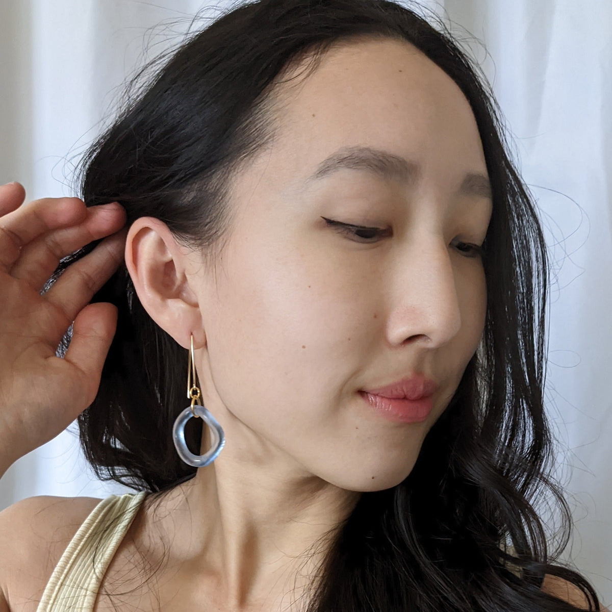 Recycled Glass Wave Boomerang Earring Periwinkle Sterling