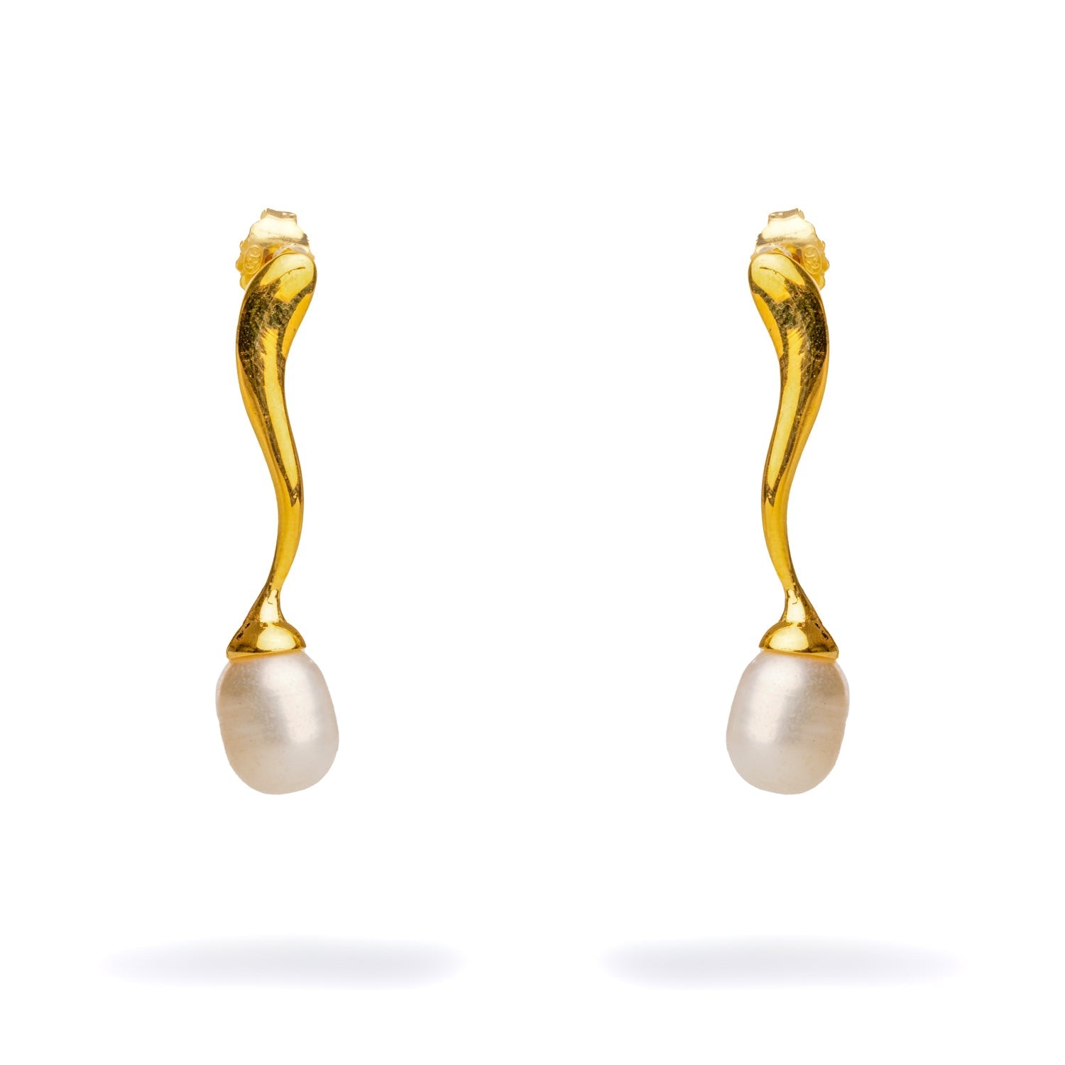 Wave Gold Vermeil Pearl Drop Statement Earrings - Gold