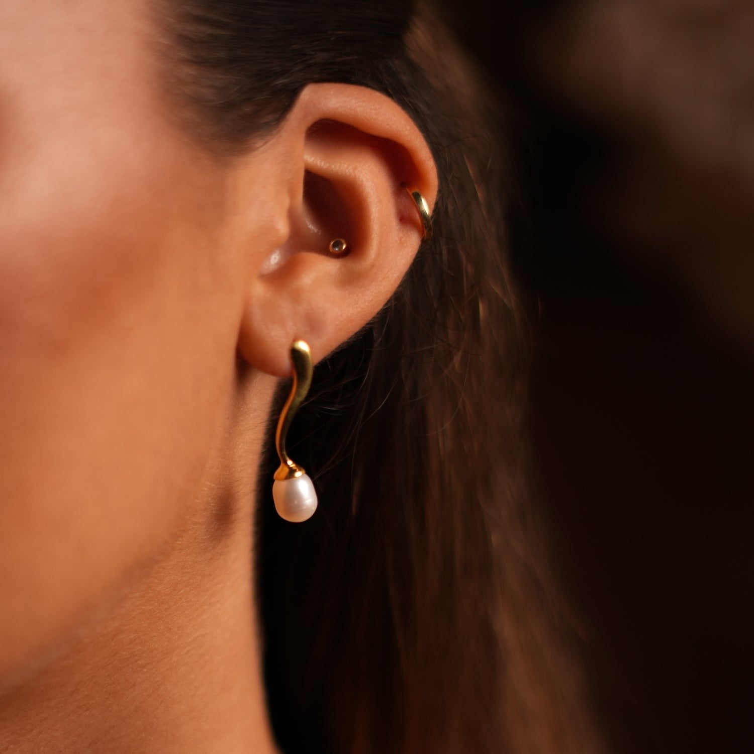 Wave Gold Vermeil Pearl Drop Statement Earrings - Gold