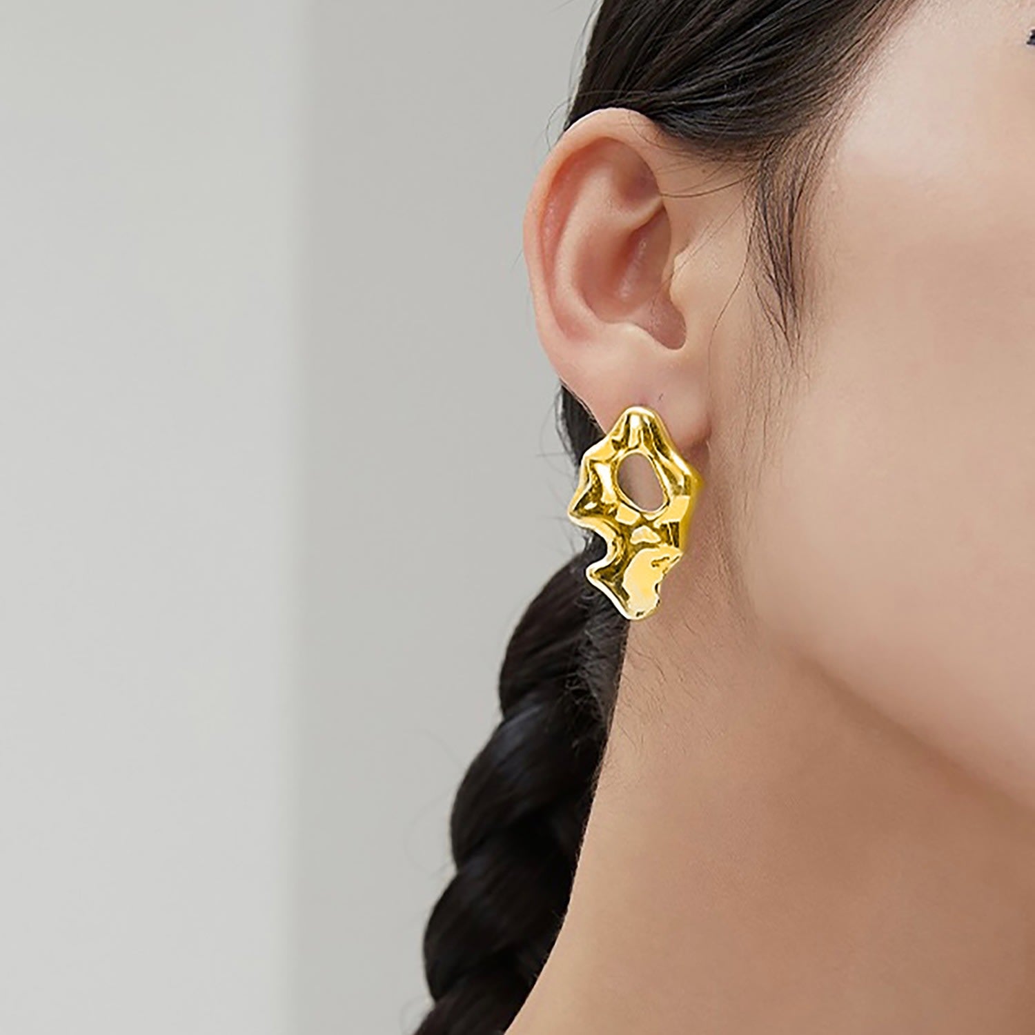 Wave Shaped Gold Plated Sterling Silver Unbalance Earrings