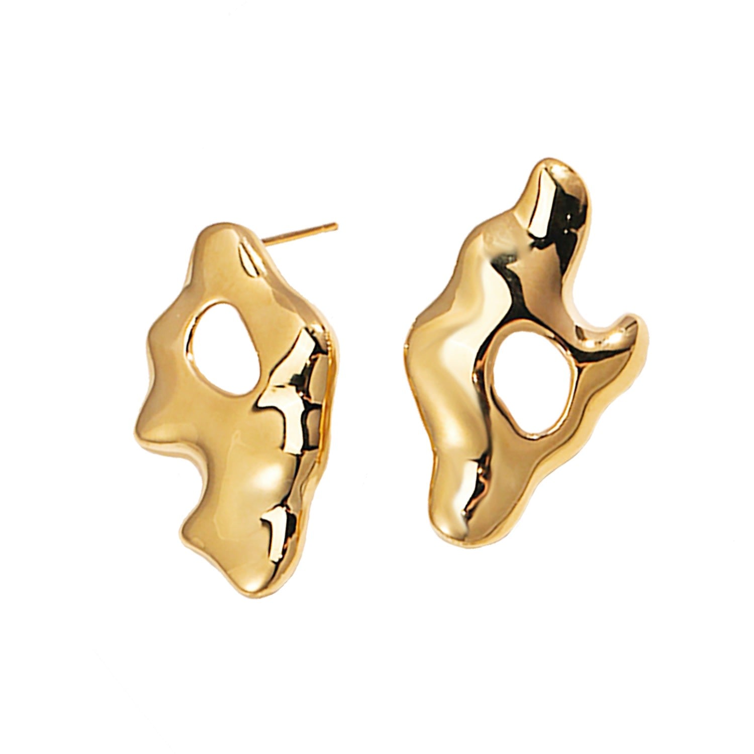 Wave Shaped Gold Plated Sterling Silver Unbalance Earrings