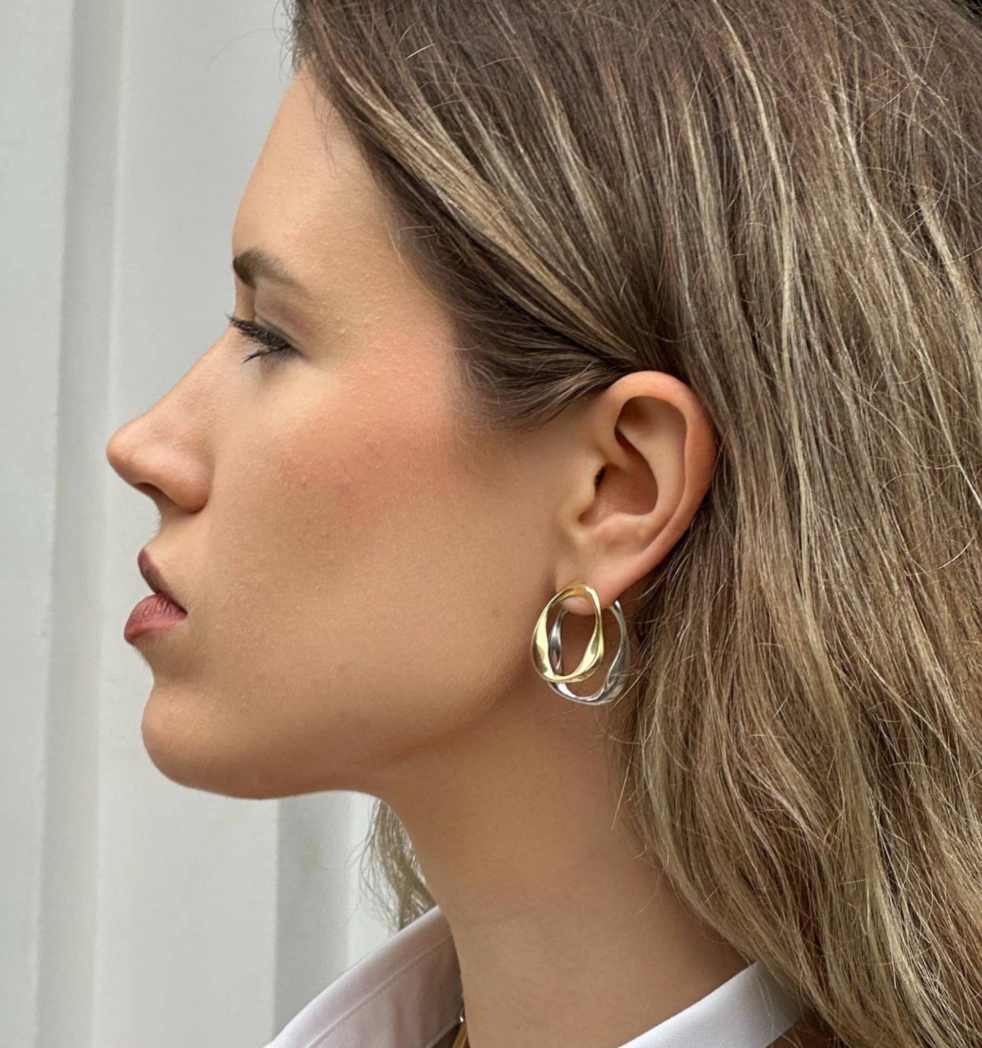 Wave Double Hoop Earrings Silver And Gold