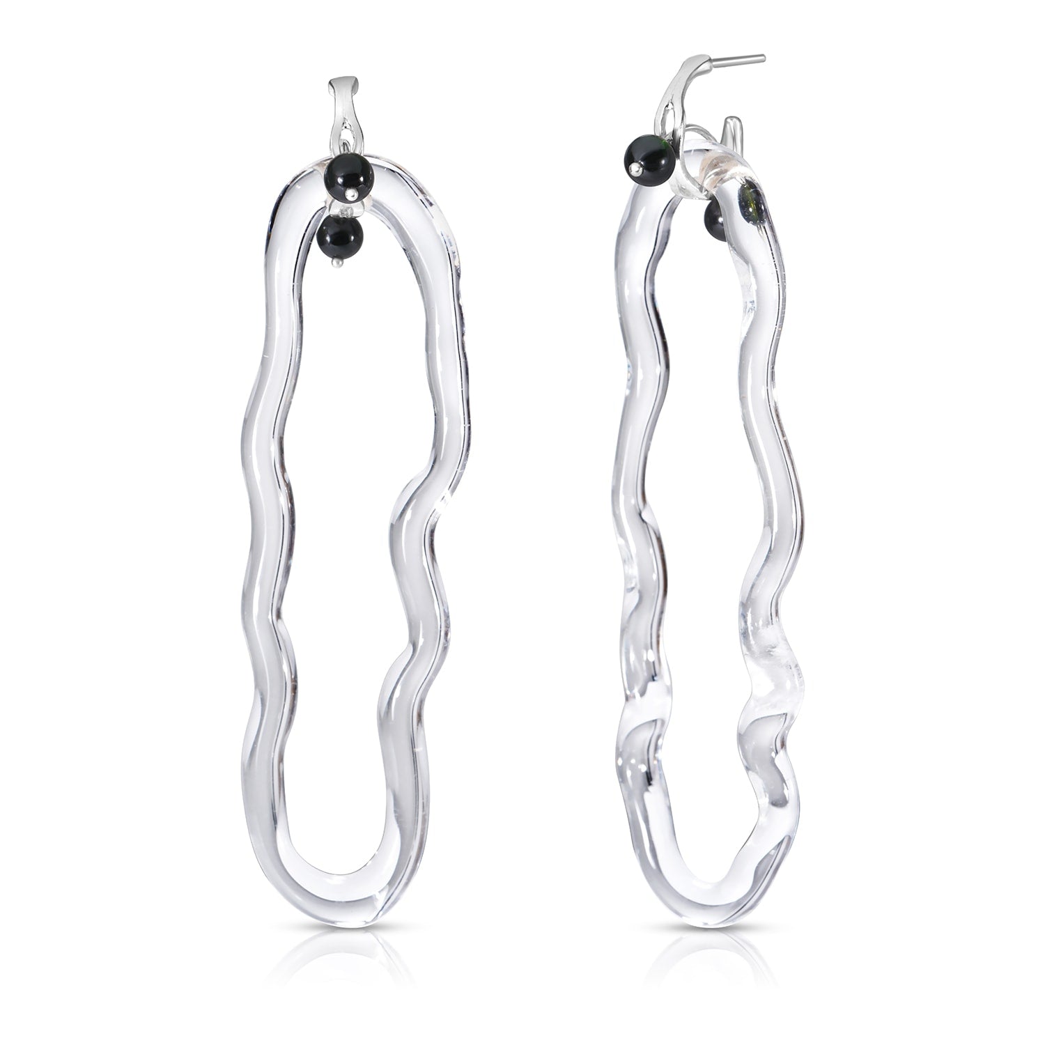 Wavy Earrings With Glass Link - Dark Green Tourmaline |October Birthstone| & Sterling Silver
