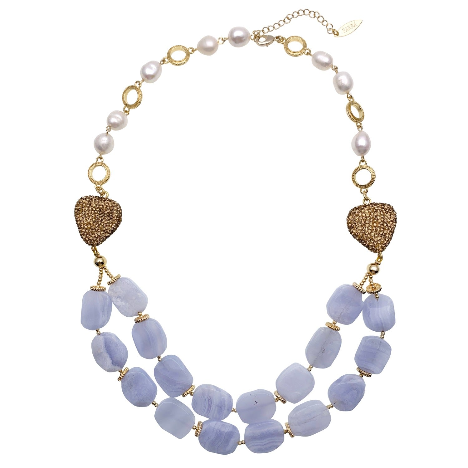 Blue Lace Agate With Fresh Water Charm Double Layers Necklace