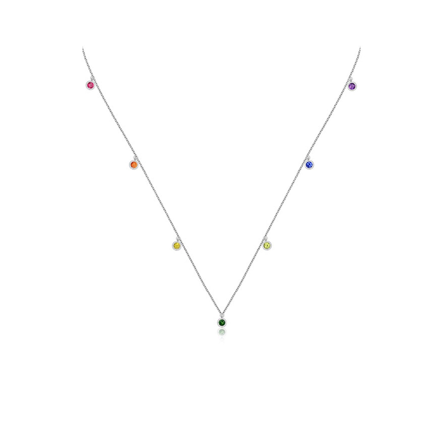 18K White Gold Raindow Color Gemstone Necklace / Choker