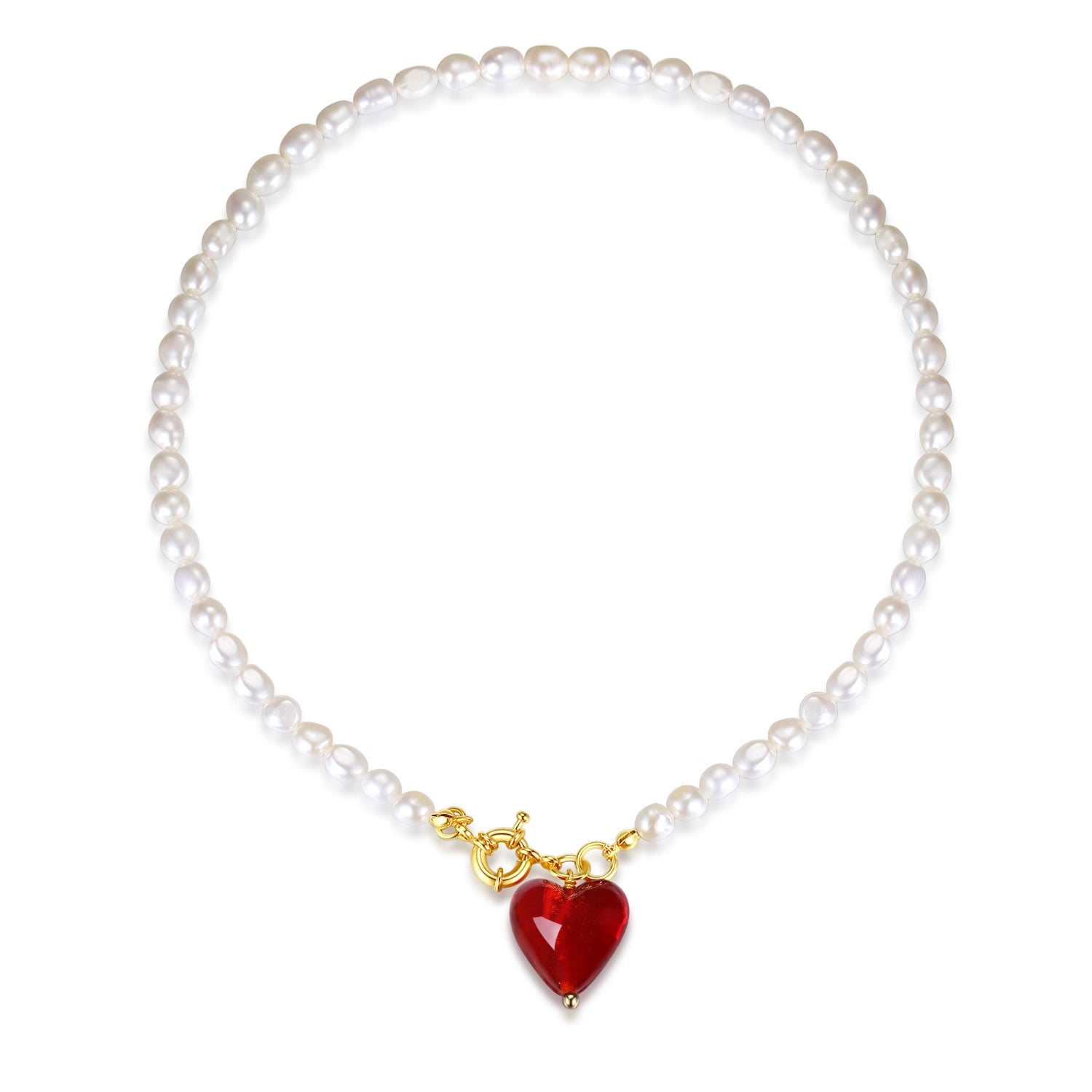 Esmée Red Glaze Heart Pendant Pearl Necklace