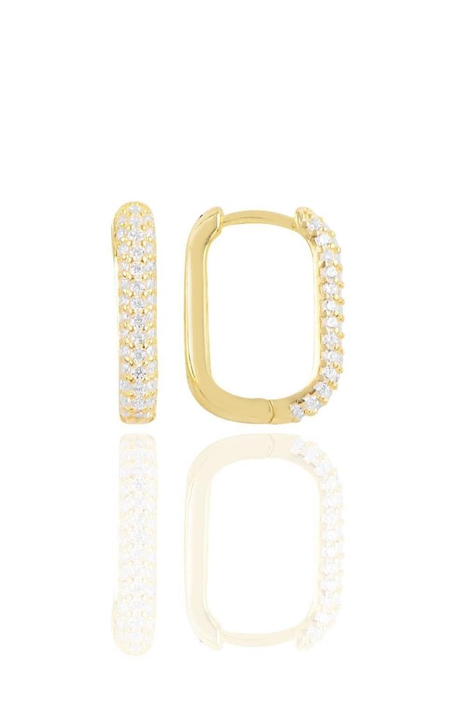 Pave Rectangular Huggie Earring Silver