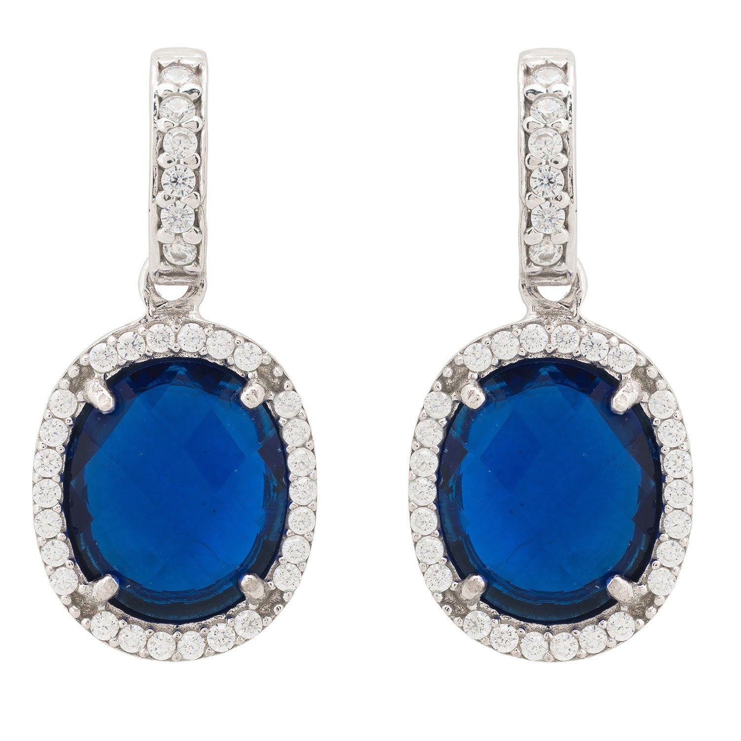 Beatrice Oval Gemstone Drop Earrings Silver Sapphire Hydro