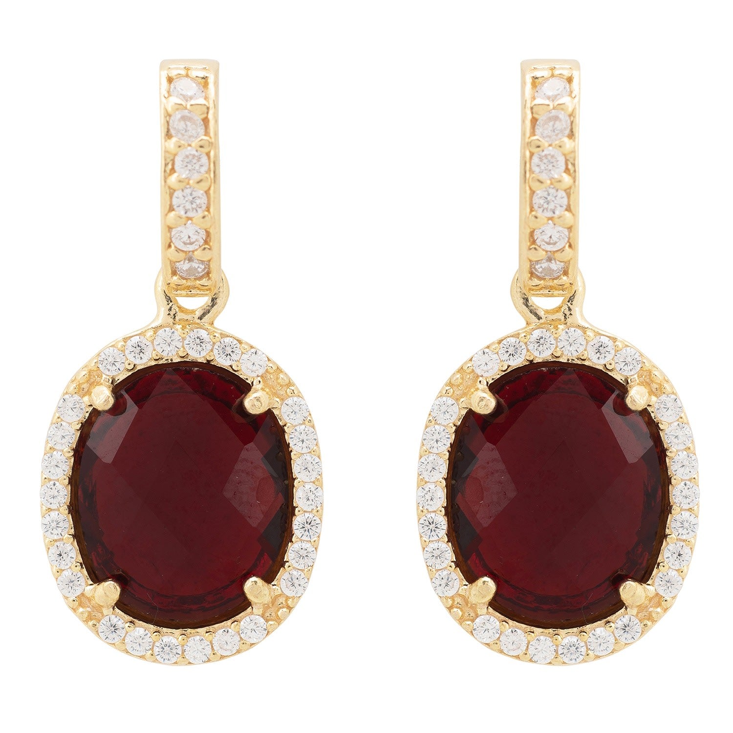 Beatrice Oval Gemstone Drop Earrings Gold Garnet