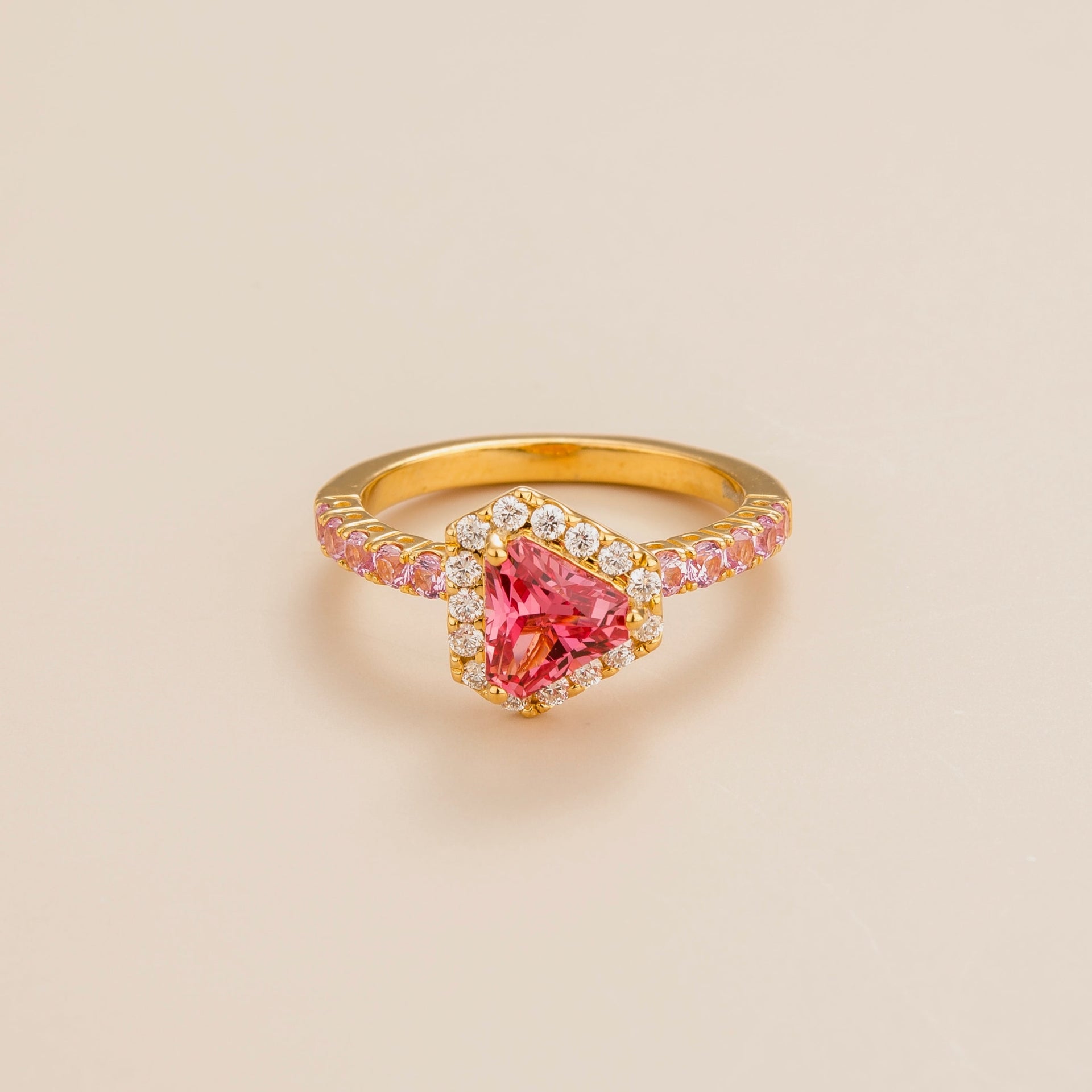 Diana Gold Ring With Padparadscha, Pink Sapphires & Diamonds