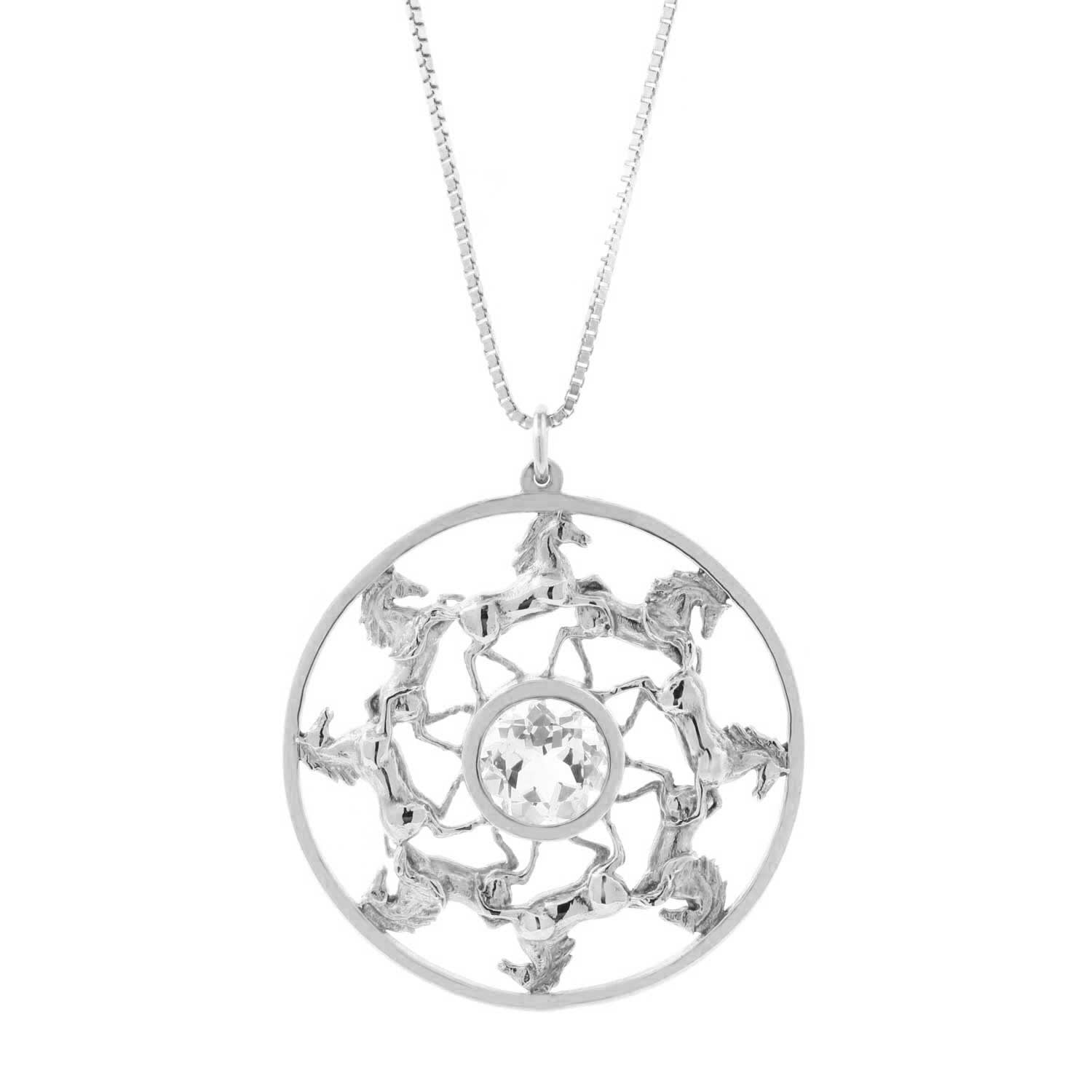 Wild Horses Topaz Medallion Necklace - Silver