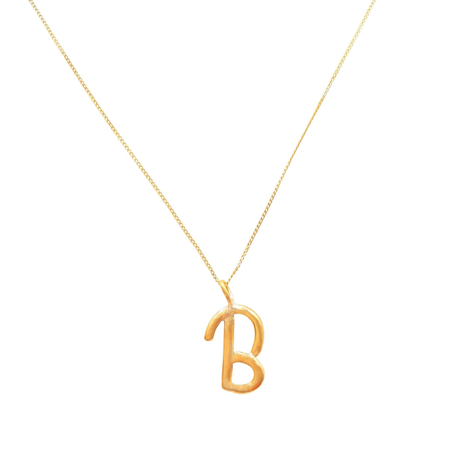 Solid Gold Letter B Pendant Necklace