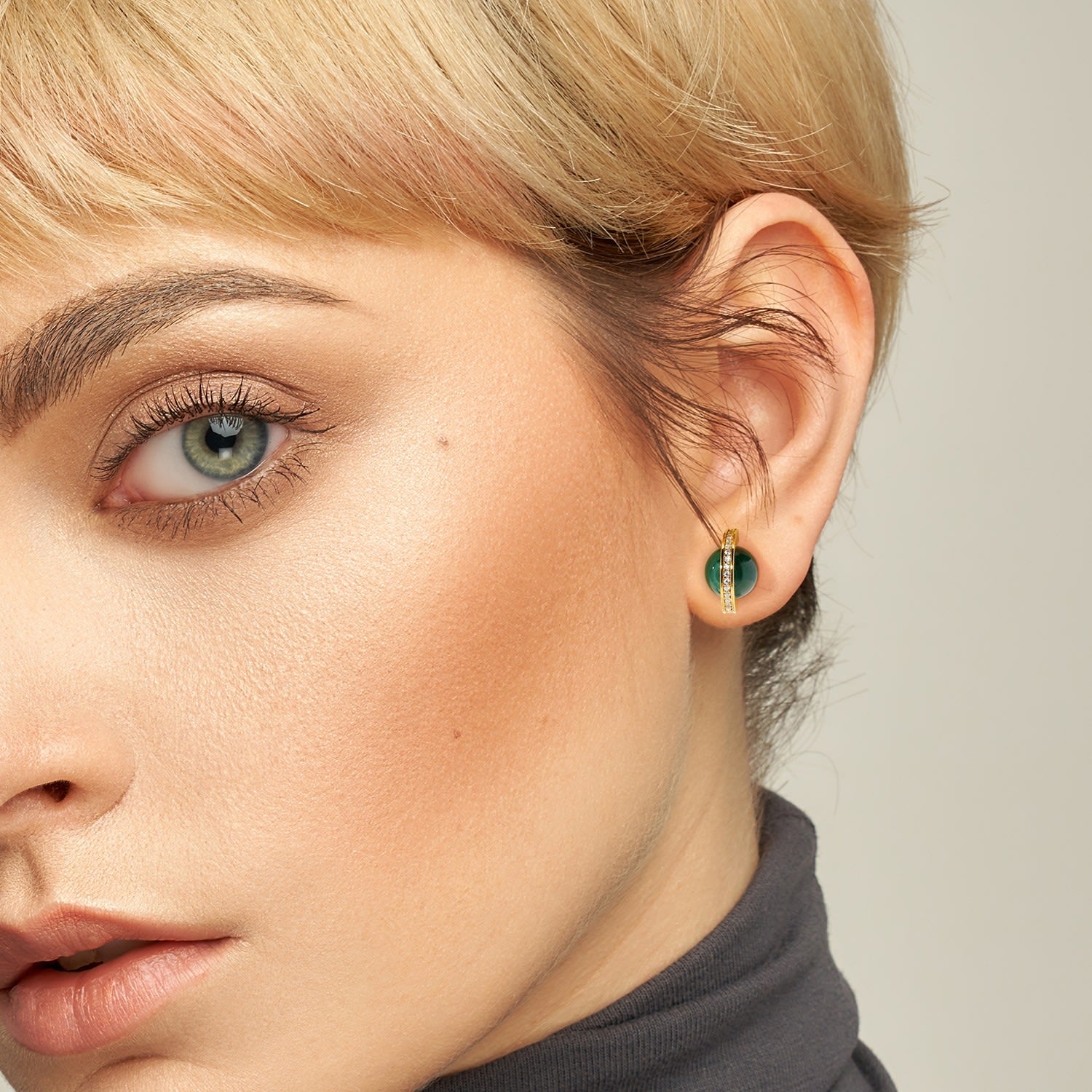 Malachite And Arc Stud Earrings - Silver